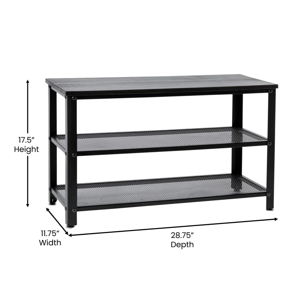 3-Tier Entryway Bench with Mesh Metal Shoe Storage Shelves