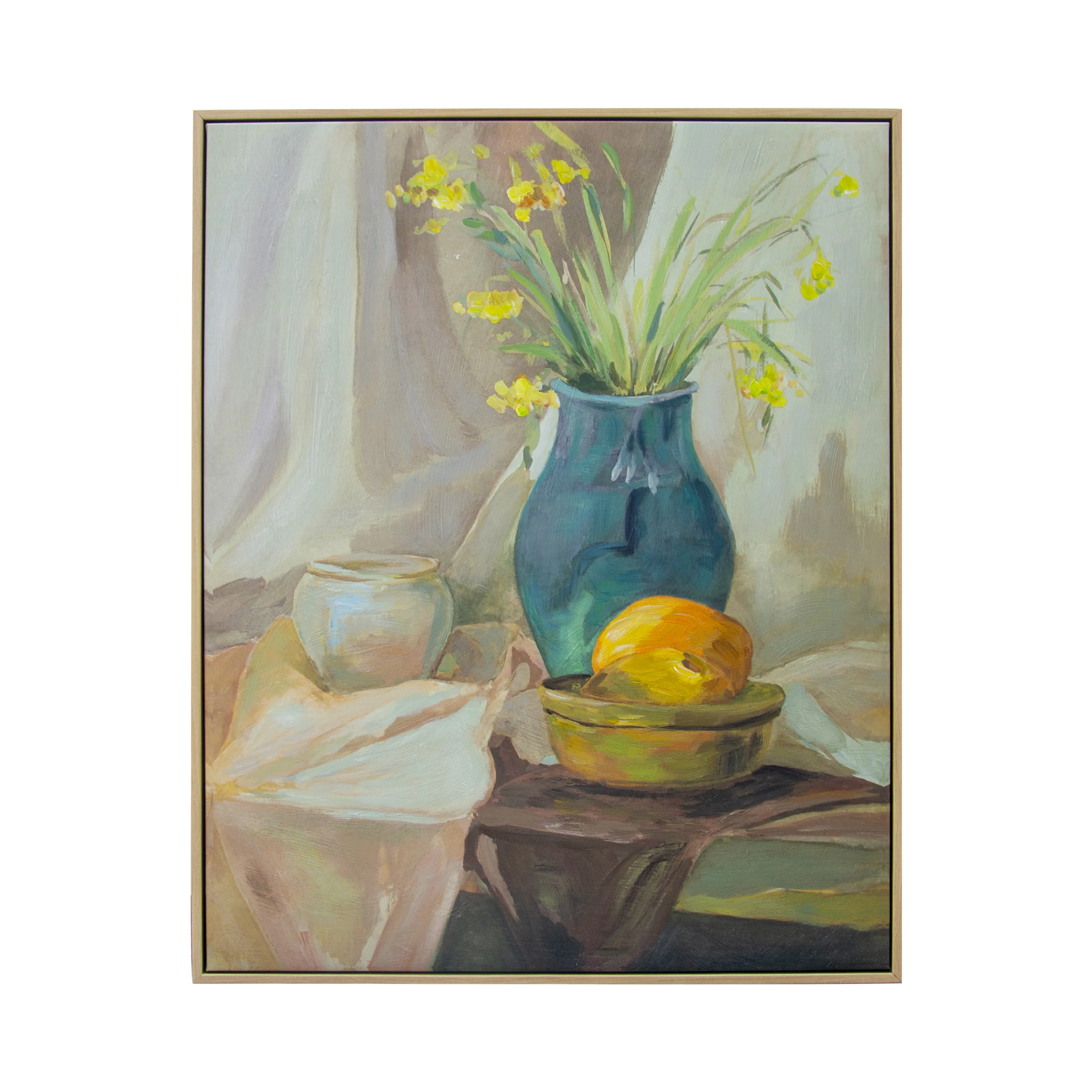 Still Life Vase Hand Painted Floating Framed Wall Art Print 24x36 Inches