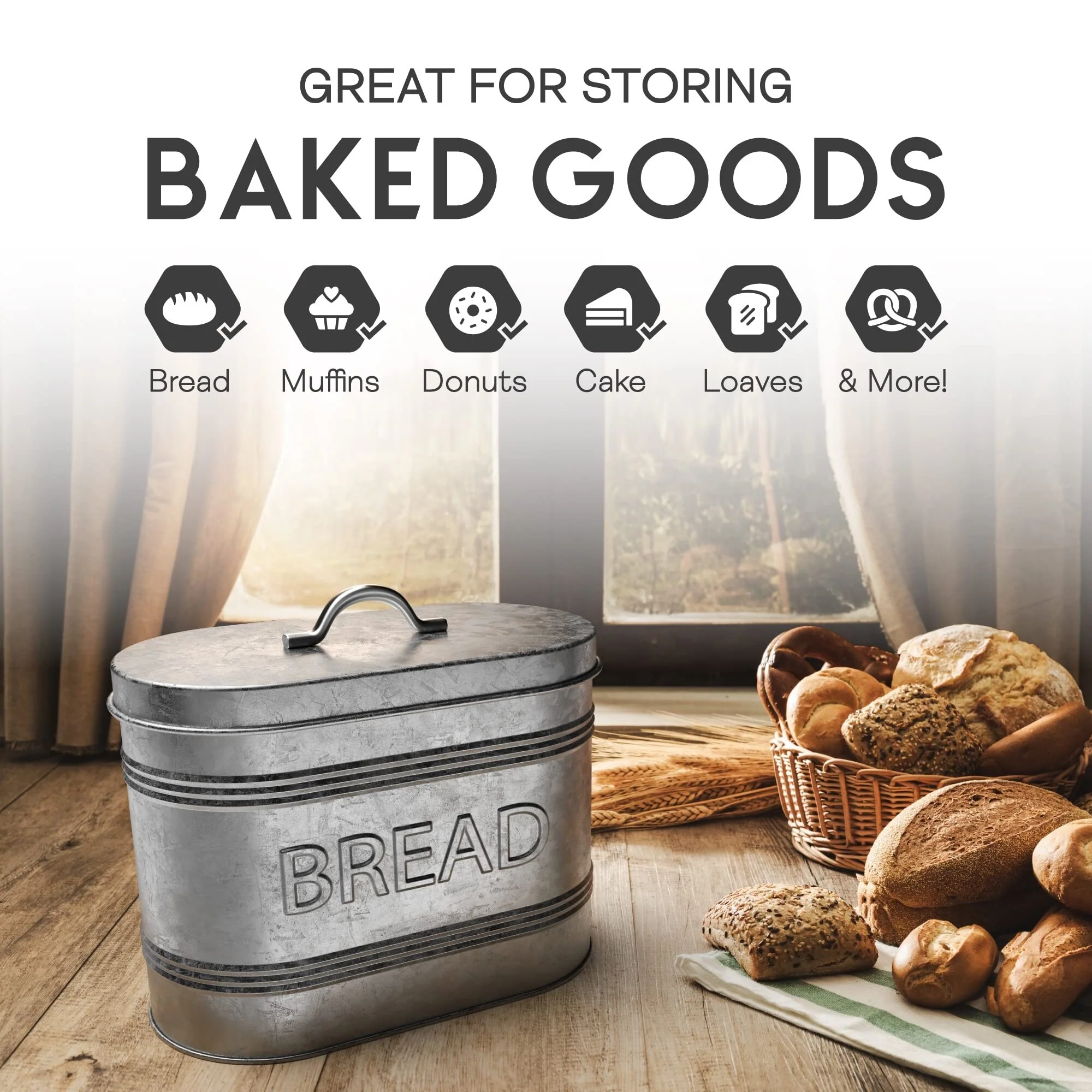 Amici Home Rustic Kitchen Galvanized Metal Bread Storage Bin 288 oz