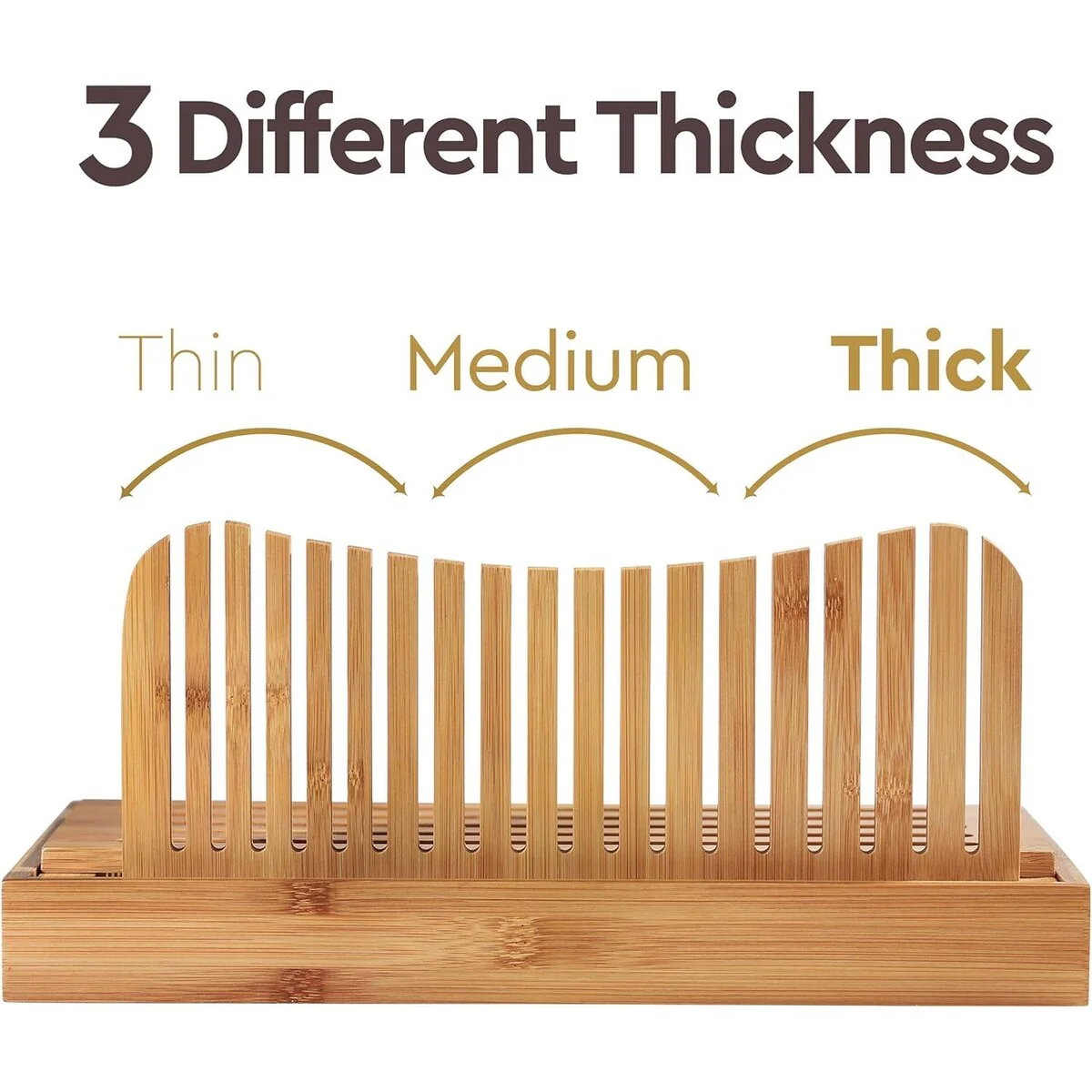 Bamboo Bread Slicer with Knife - 3 Slice Thickness, Foldable Compact Cutting Guide with Crumb Tray