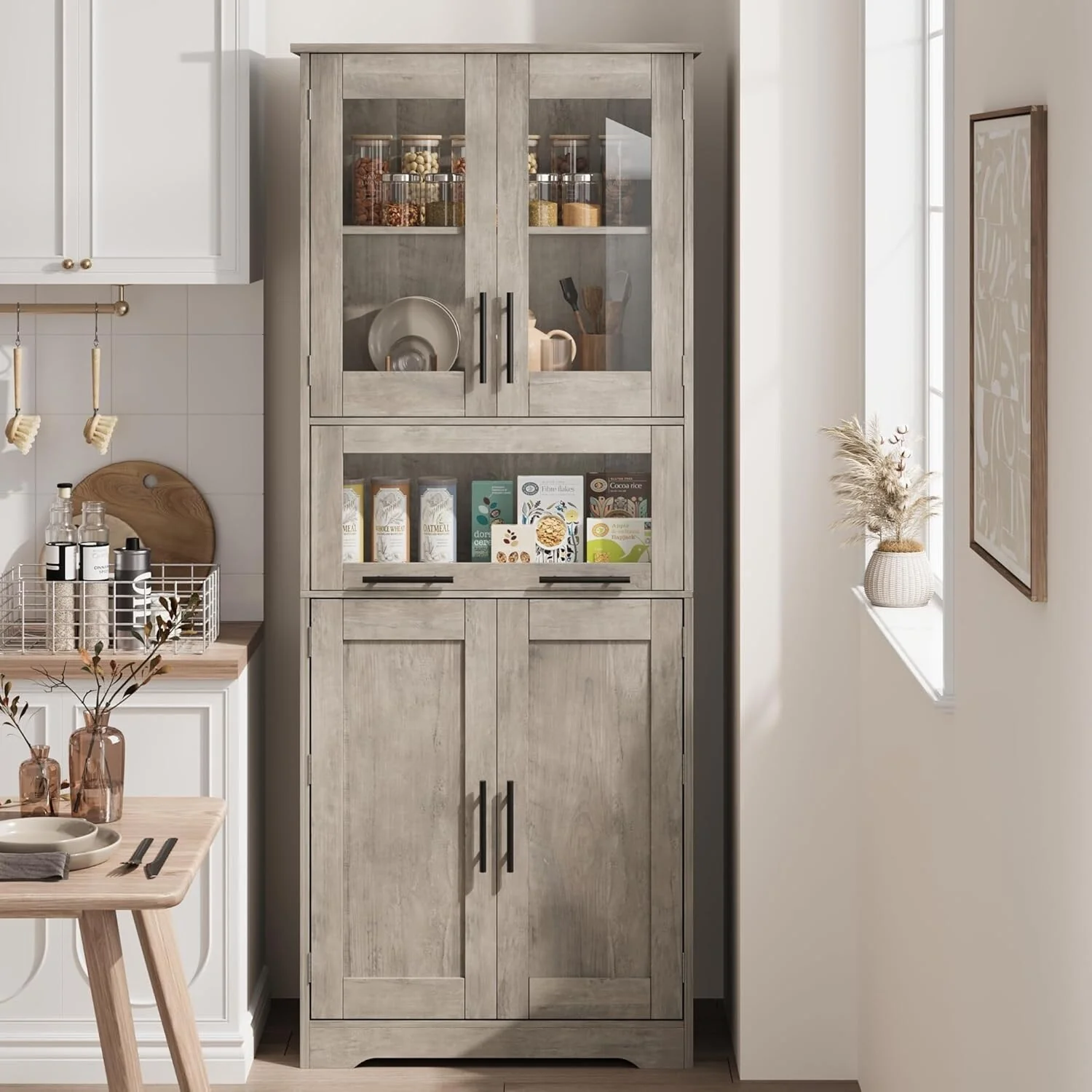 Tall Bathroom Cabinet, Linen Storage Cabinet with Doors and Adjustable Shelves and Drawer