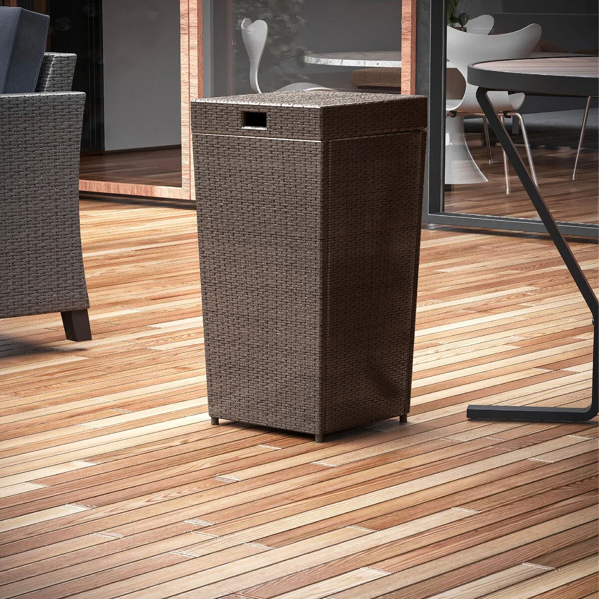 Nestl Outdoor Trash Can with Lid - 30 Gallon Durable Wicker Garbage Can for Patio