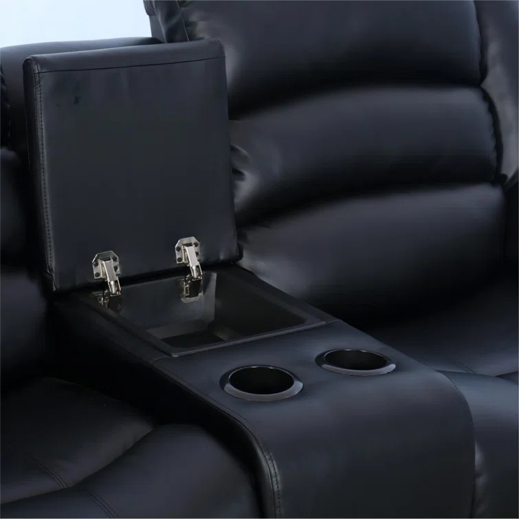 Emryn 71.7'' Wide Modern and Overstuffed Breathable Vegan Leather Manual Reclining Loveseat Sofa with Cup Holder and Storage