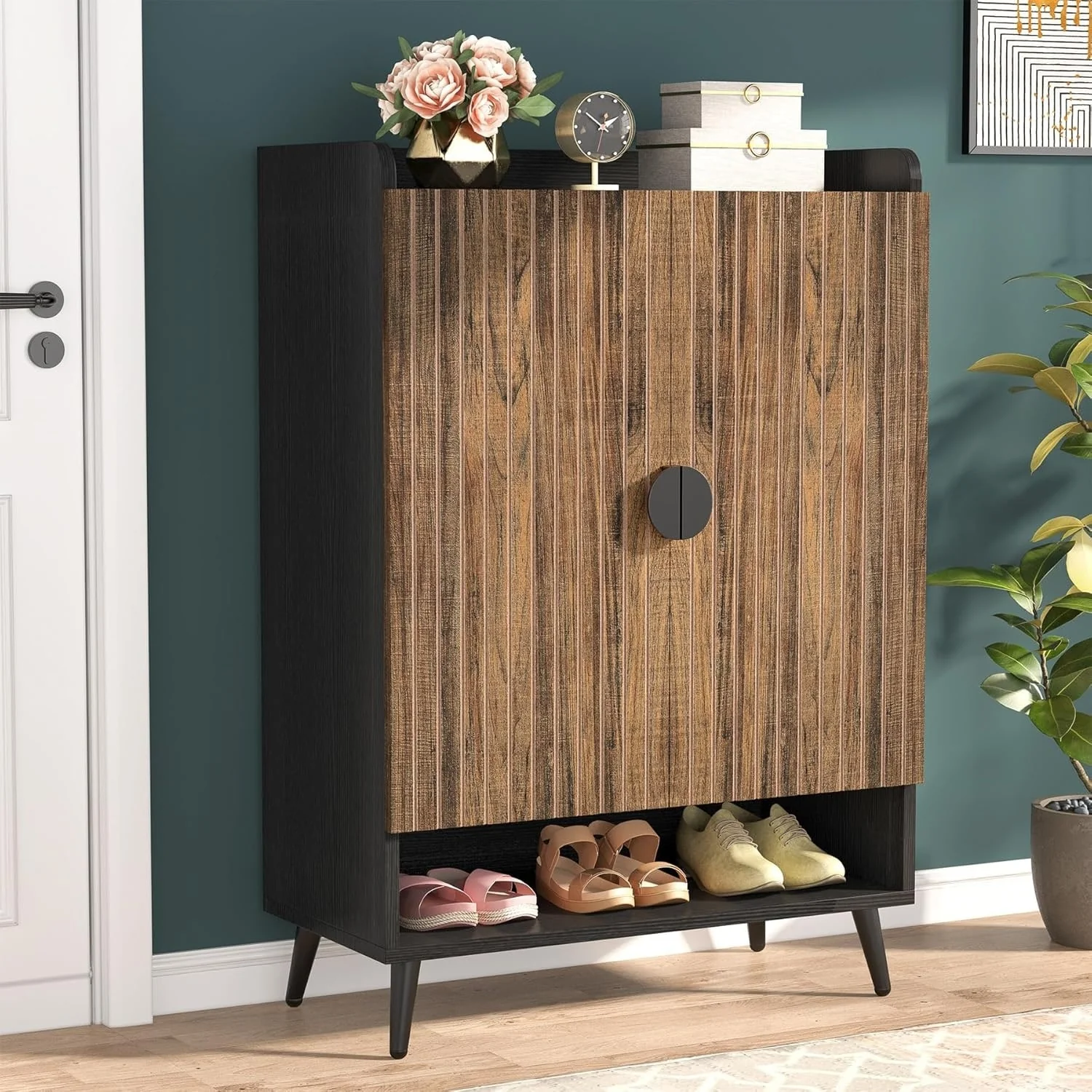 Shoe Cabinet with Doors, Entryway Shoe Storage Cabinet with Adjustable Shelves - 29.6