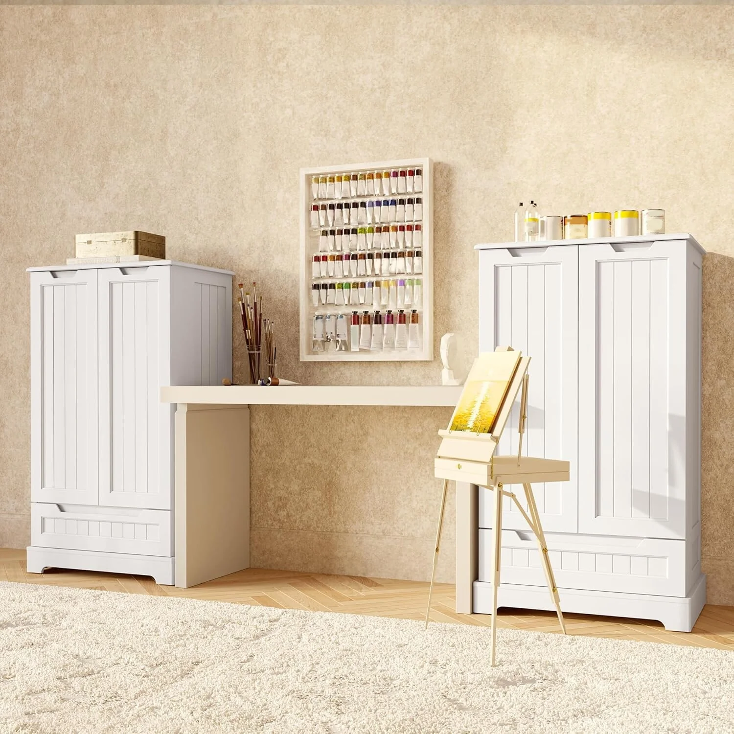 Kitchen Pantry Storage Cabinet, Freestanding Storage with Shelves and 1 Drawer