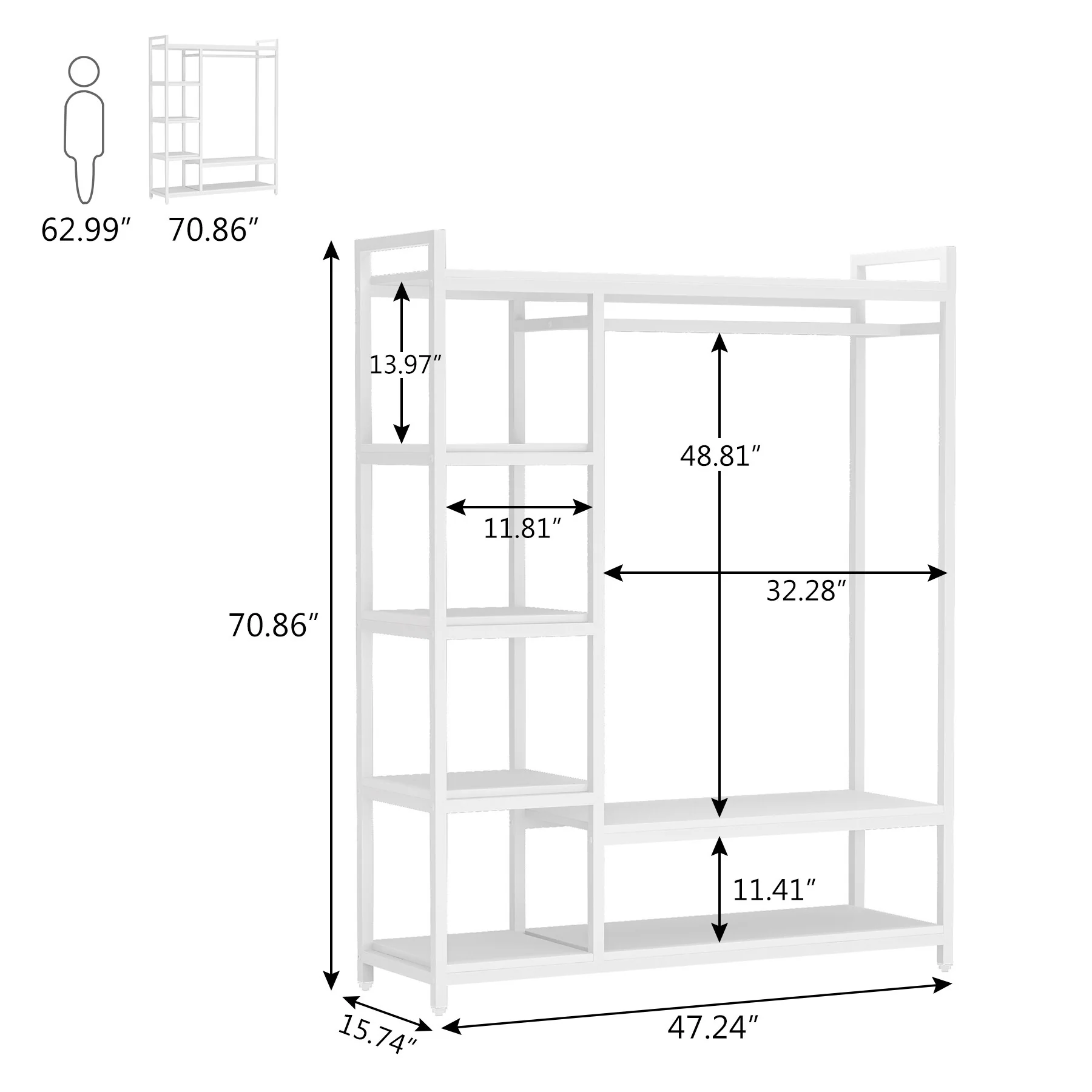 79 inche tall Freestanding Clothes Closet, Garment Rack with Shelves and Hanging rod clothing closet