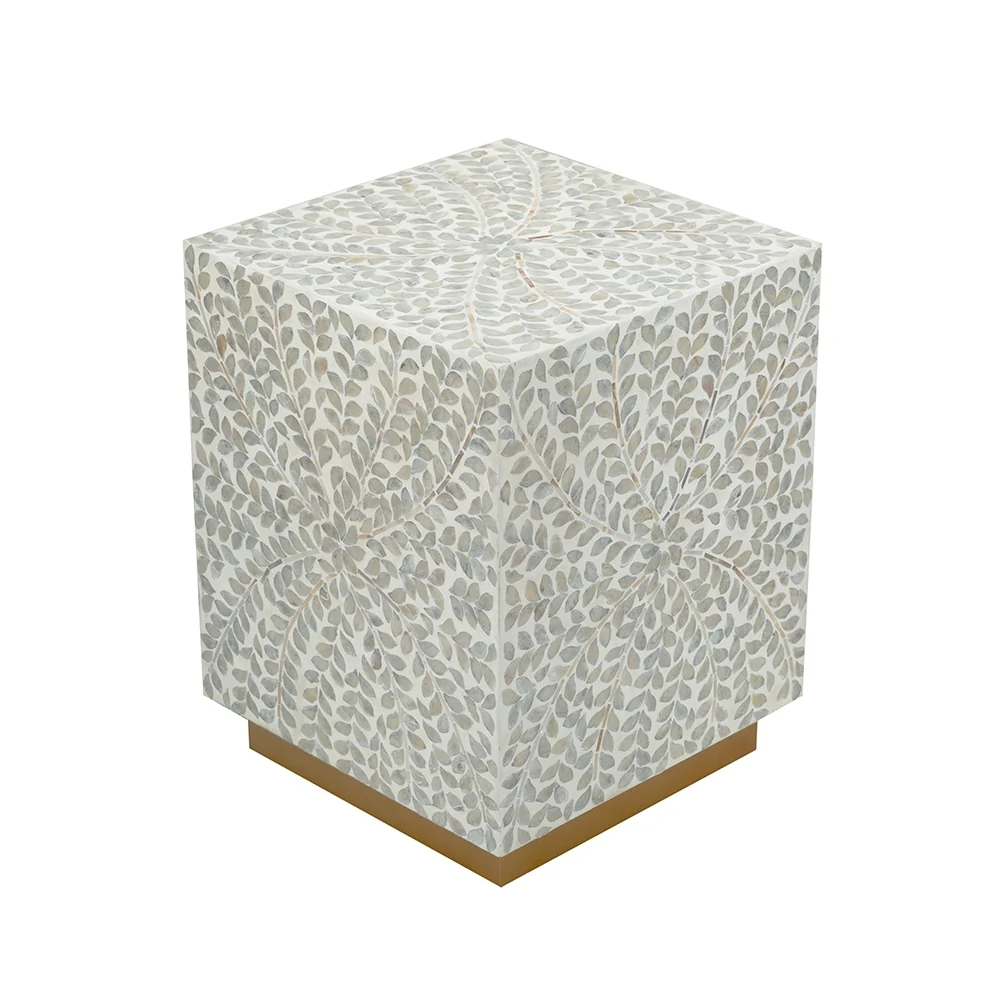 Square White Capiz Side Table