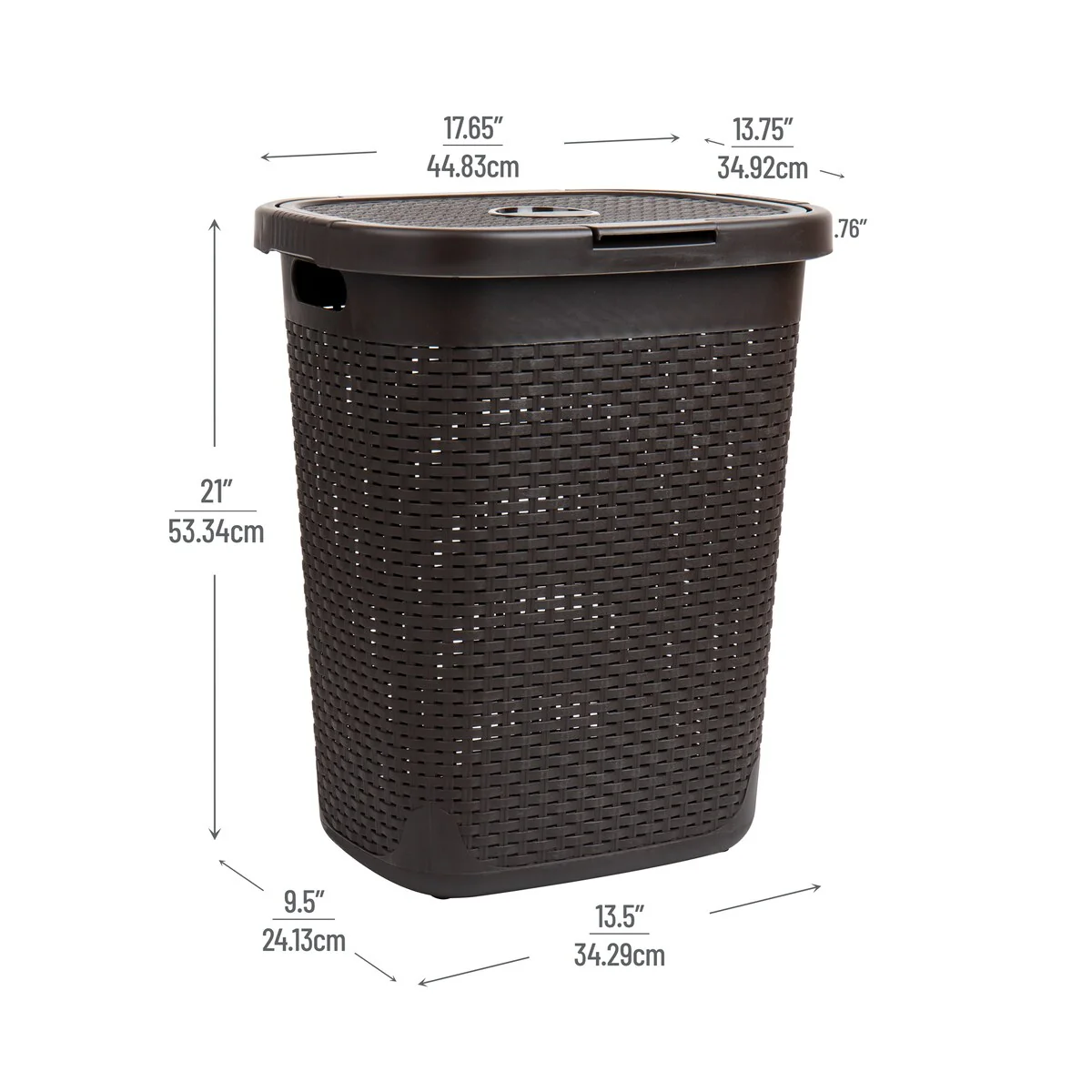 Mind Reader 50L Slim Laundry Hamper, Clothes Basket, Lid, Wicker Design, Plastic, 17.65