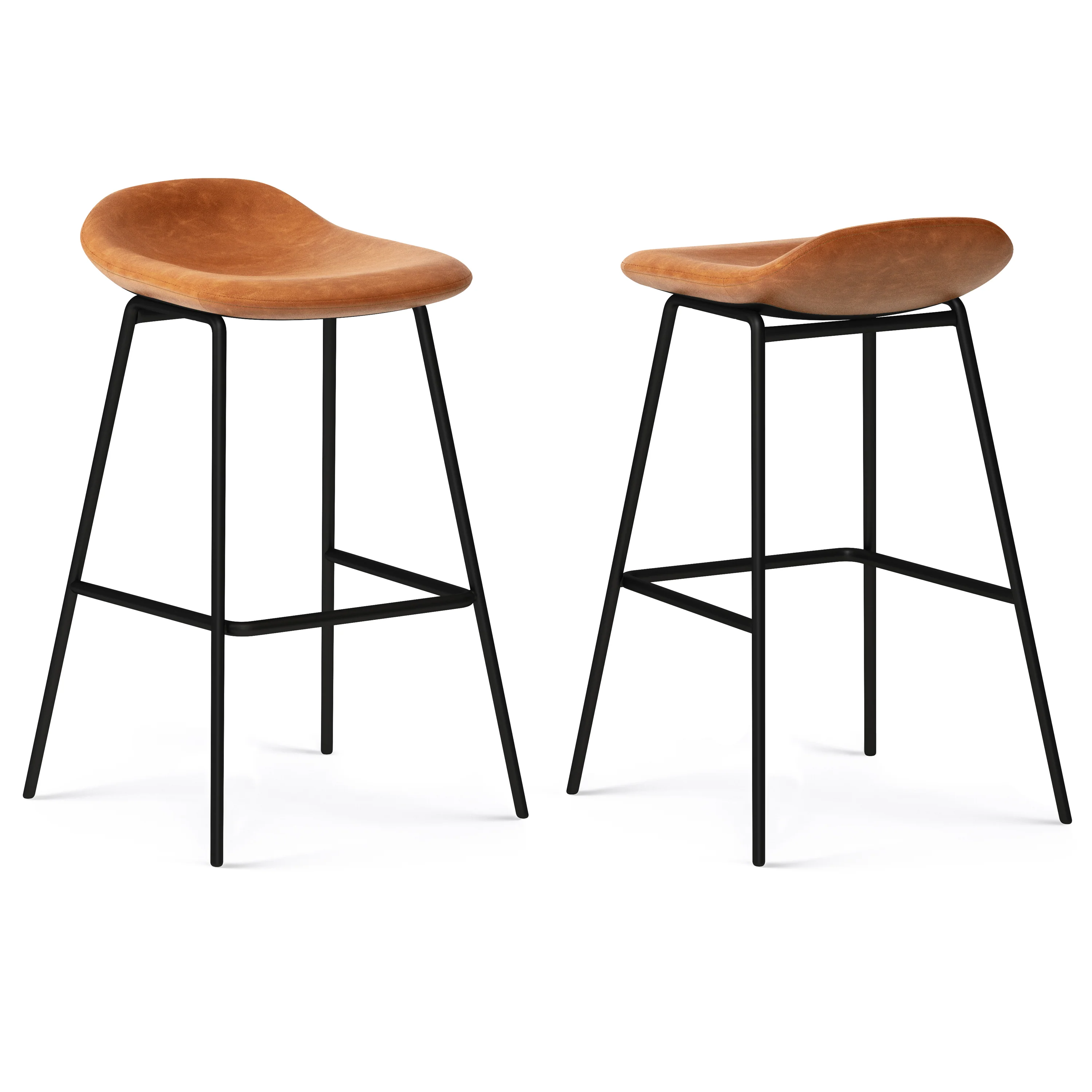 Horizons Faux Leather Stool with Padded Seat and Footrest, Set of 2