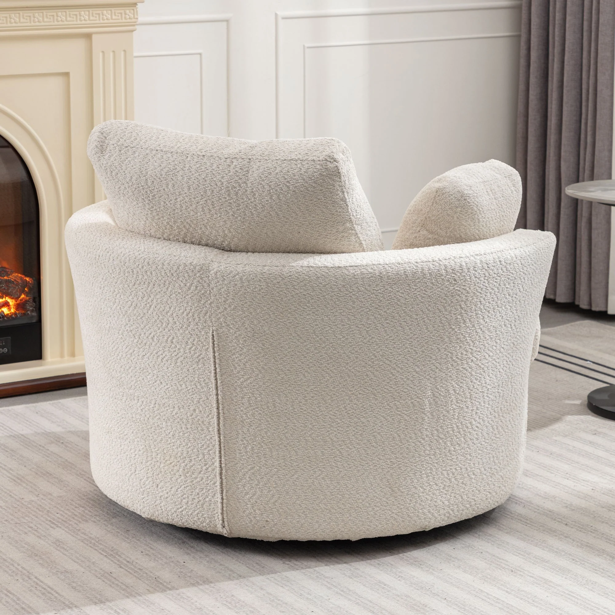 Upholstered Swivel Barrel Chair with 3 Pillows and Curved Backrest