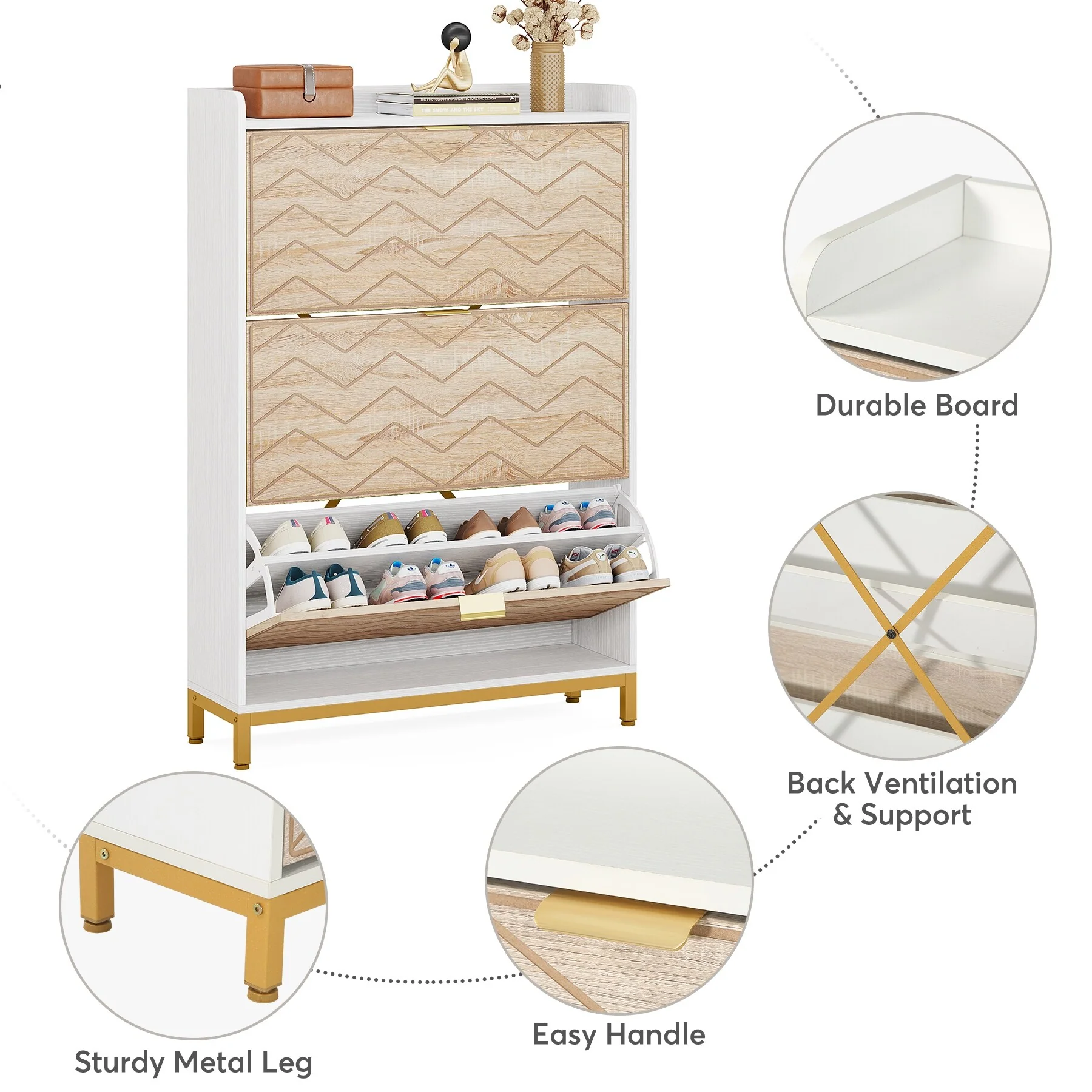 Slim Shoe Cabinet, Freestanding 24 Pair Shoe Rack Organizer