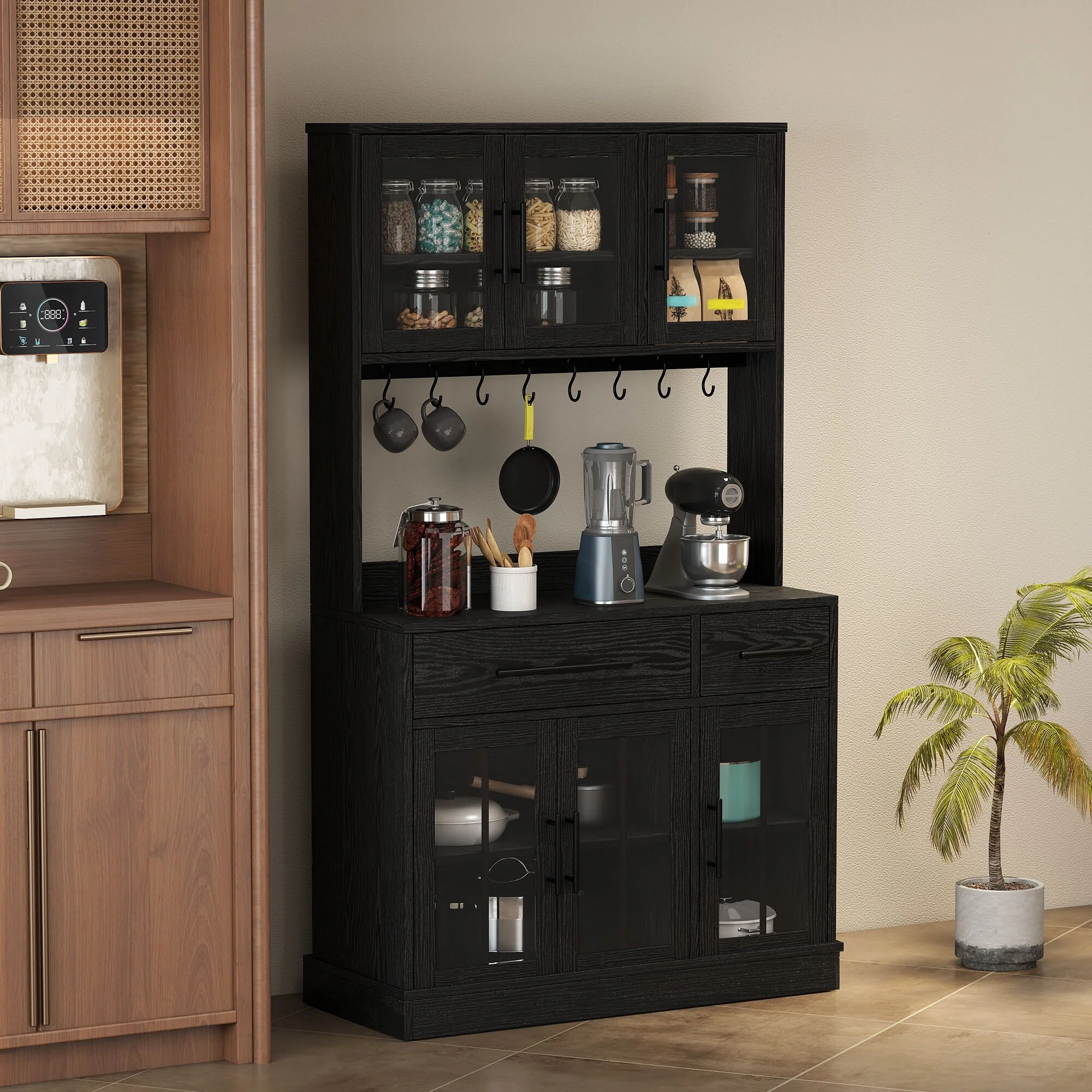 Moasis 71'' Kitchen Pantry Storage Cabinet Microwave Stand Hutch Cabinet with Power Outlet