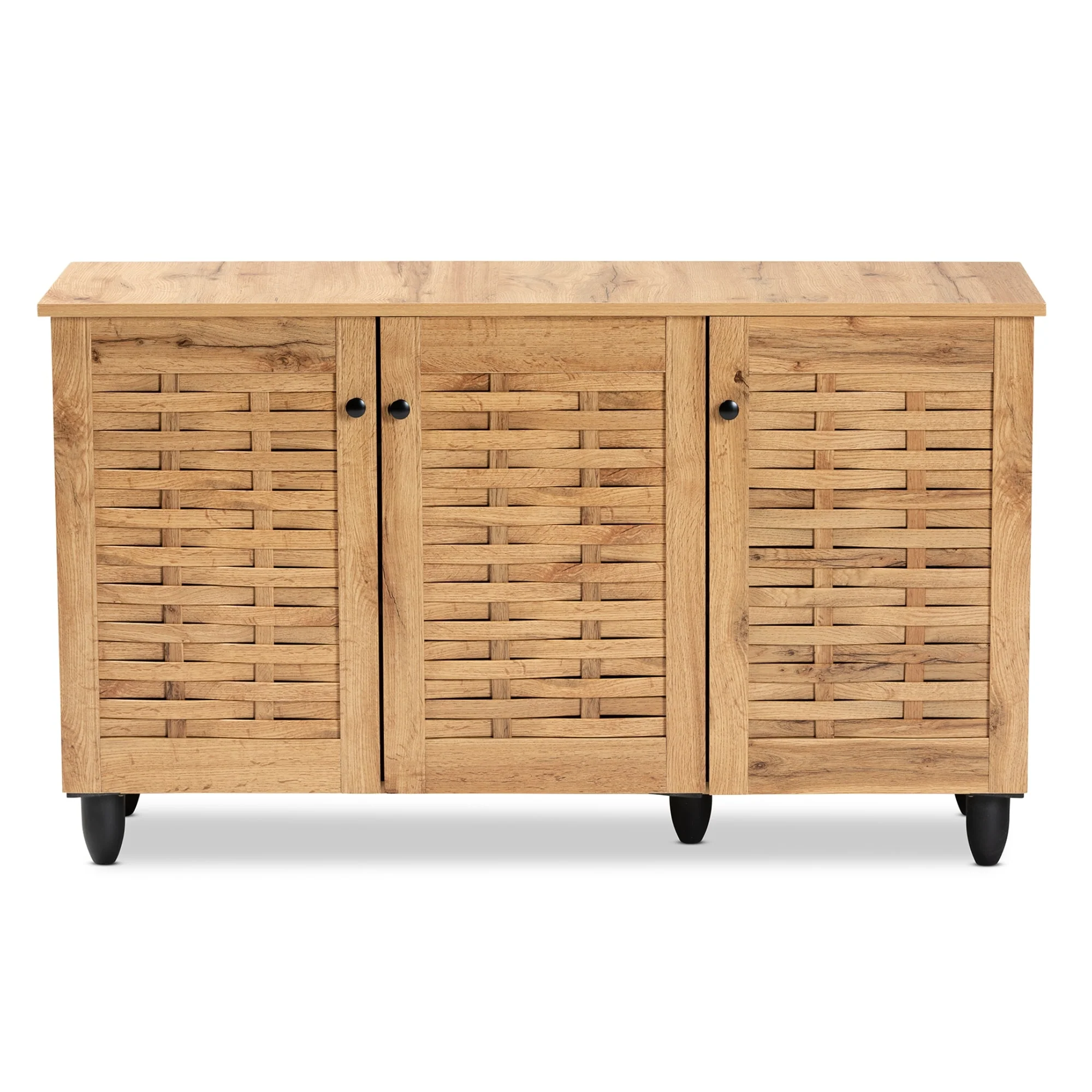 Winda Modern Oak Brown Finished Wood 3-Door Shoe Cabinet