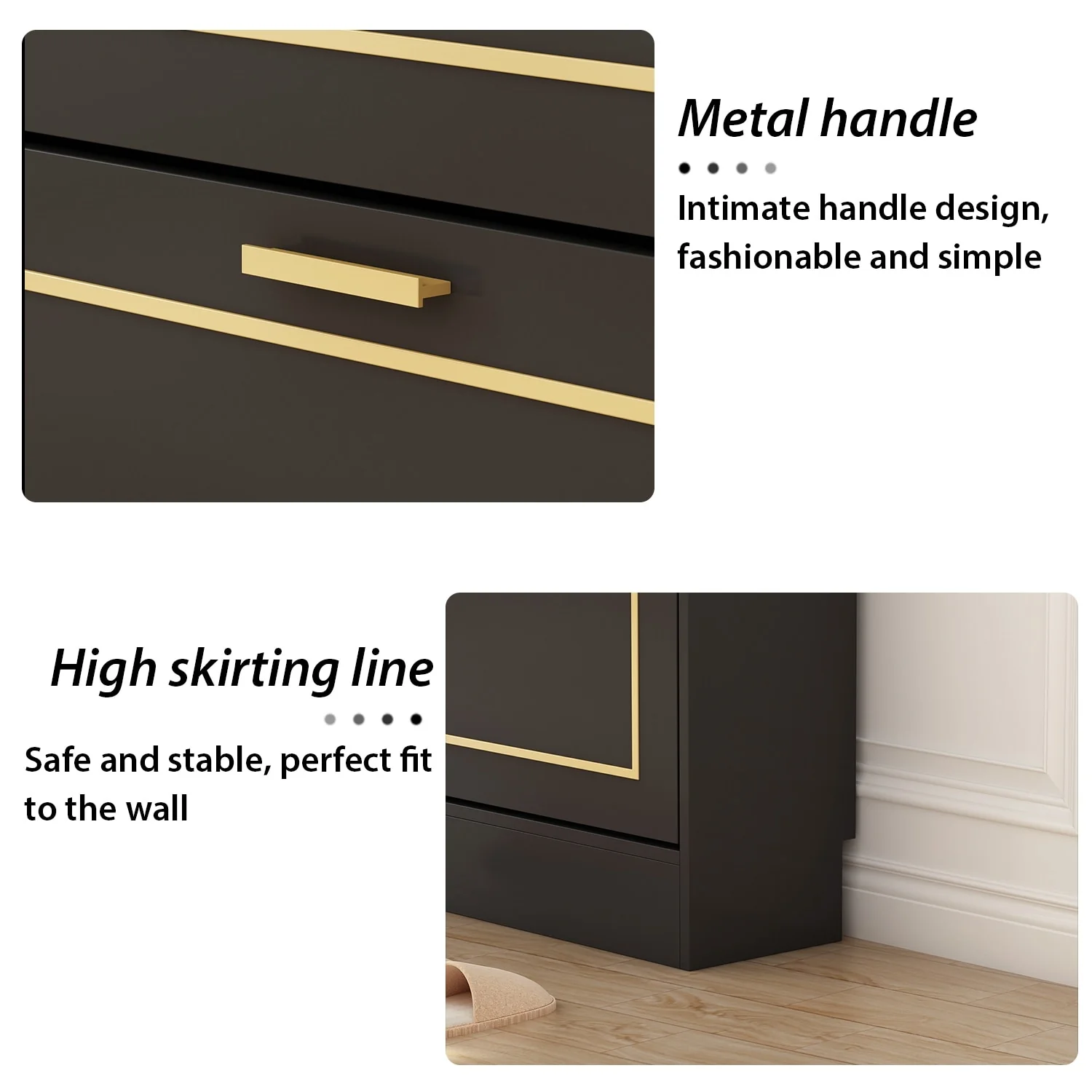 Fold-Out Shoes Cabinet Storage Cabinet Dresser Chest(Black/White)