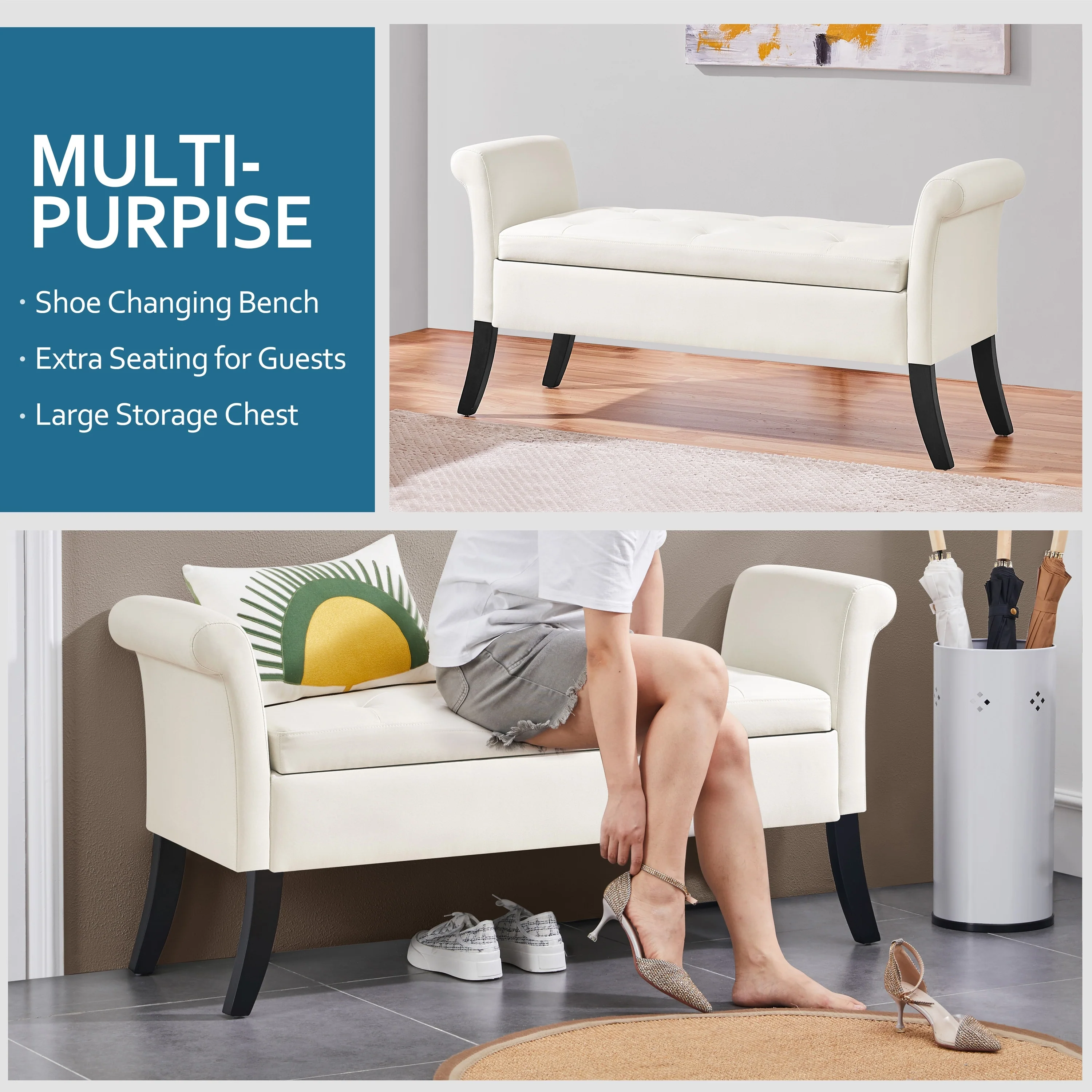 Yaheetech Modern Fabric Tufted Storage Bench with Cushioned Ottoman