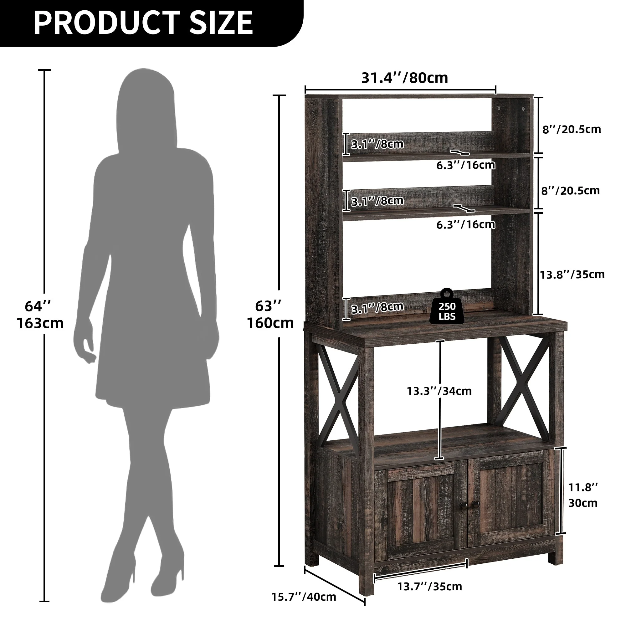 Moasis 5 Tier Kitchen Bakers Rack with Storage Shelves Microwave Oven Stand Kitchen Shelf Organizer
