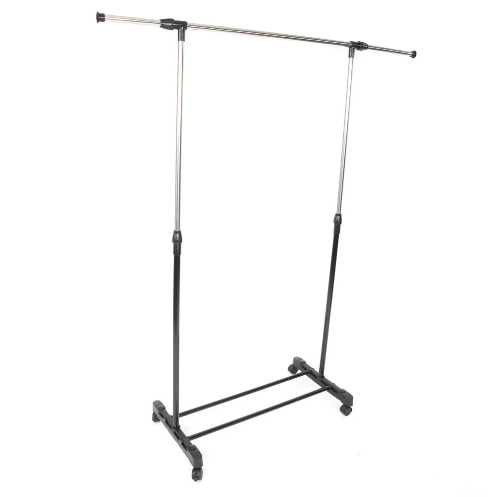 Single/Dual-bar Vertical & Horizontal Stretching Stand Clothes Rack with Shoe Shelf