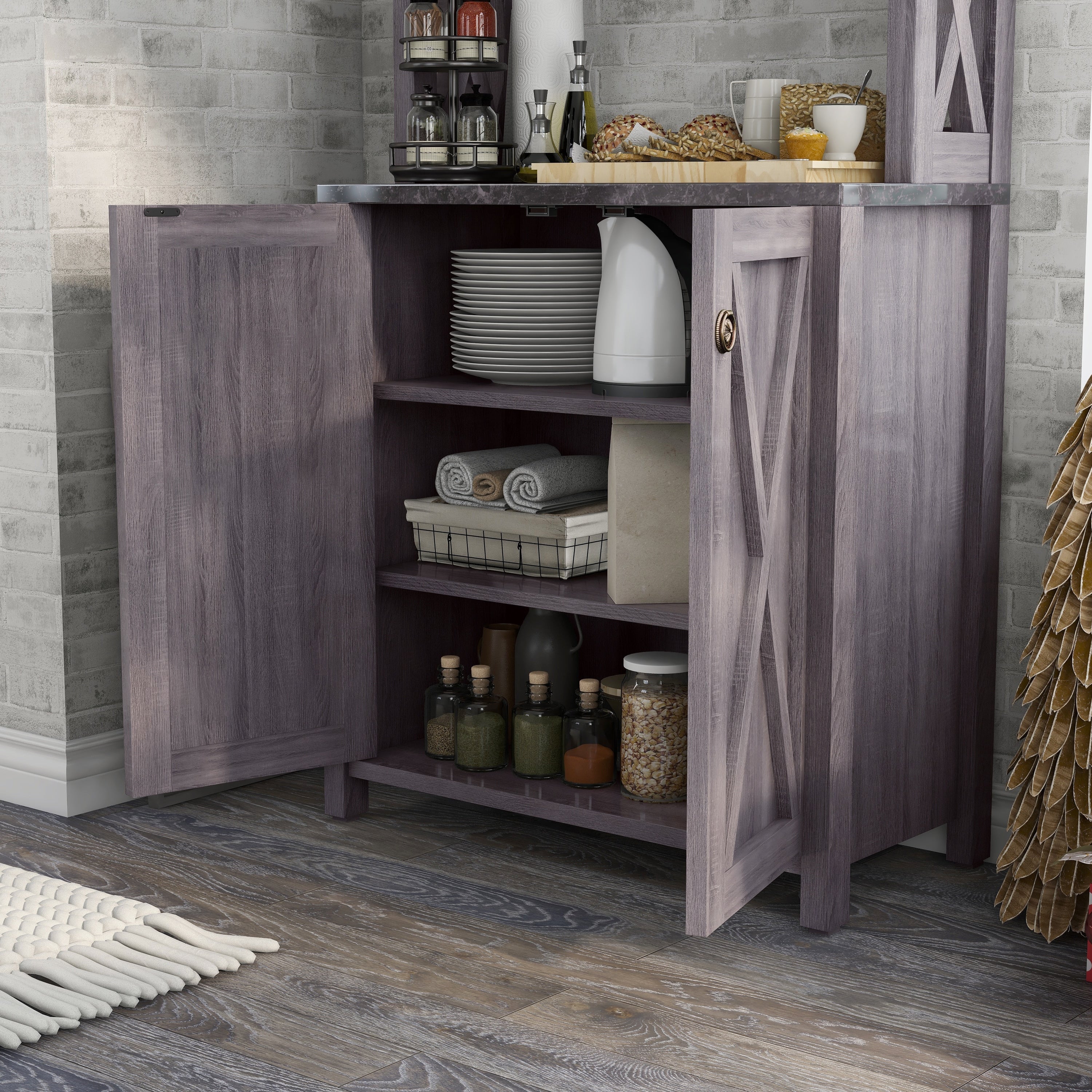 Figg Rustic Wood Multi-shelf Microwave Cabinet by Furniture of America