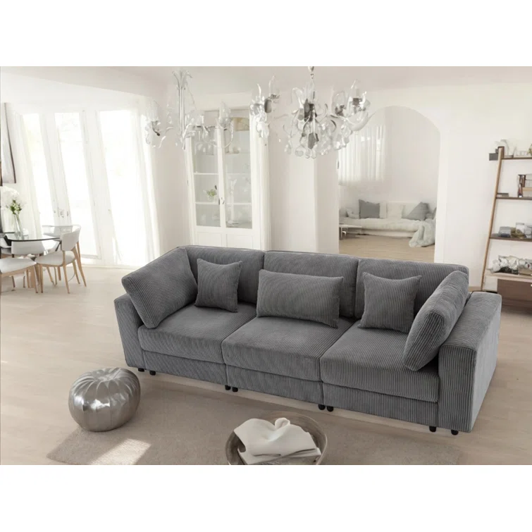 Pasol 3-Seater Sofa with Removable Back Cushions and 5 Pillows Soft Corduroy Cushions