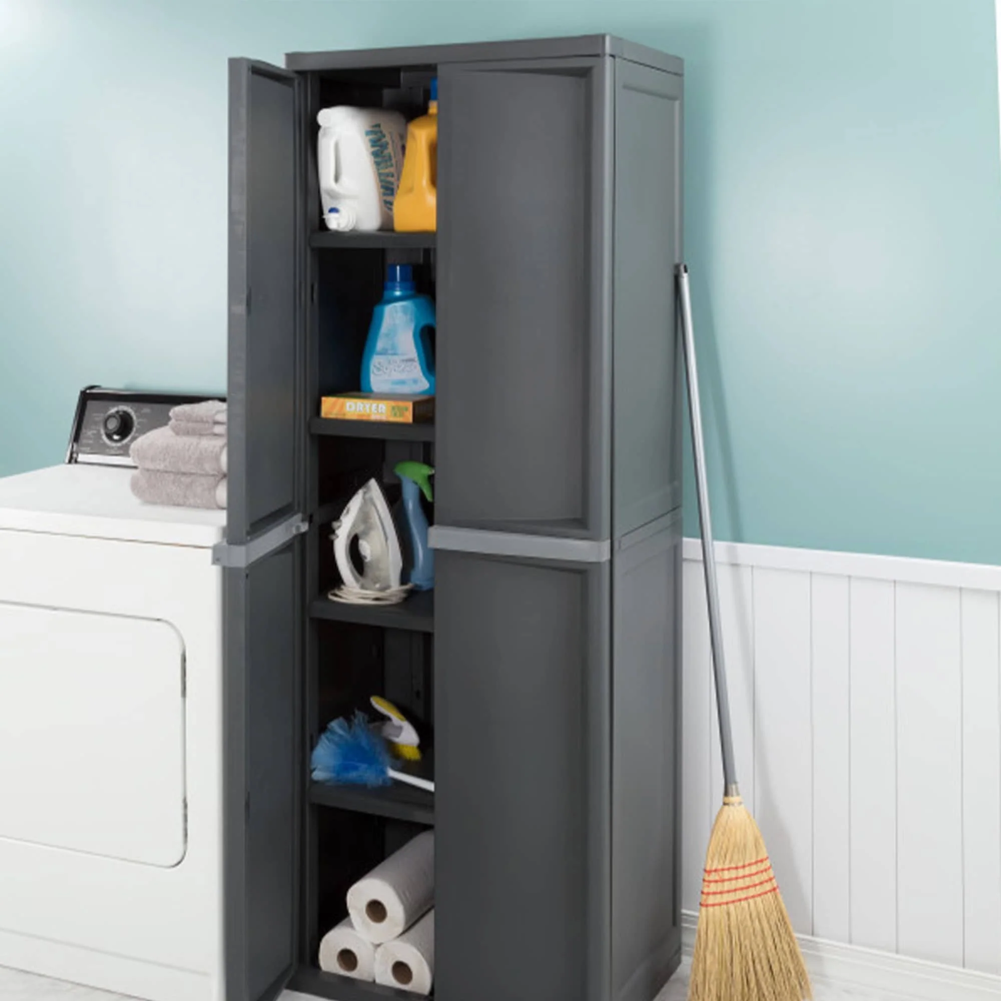 Sterilite 2 Pack Adjustable 4-Shelf Garage Storage Cabinet Bin Organizer, Gray - 2 Pack