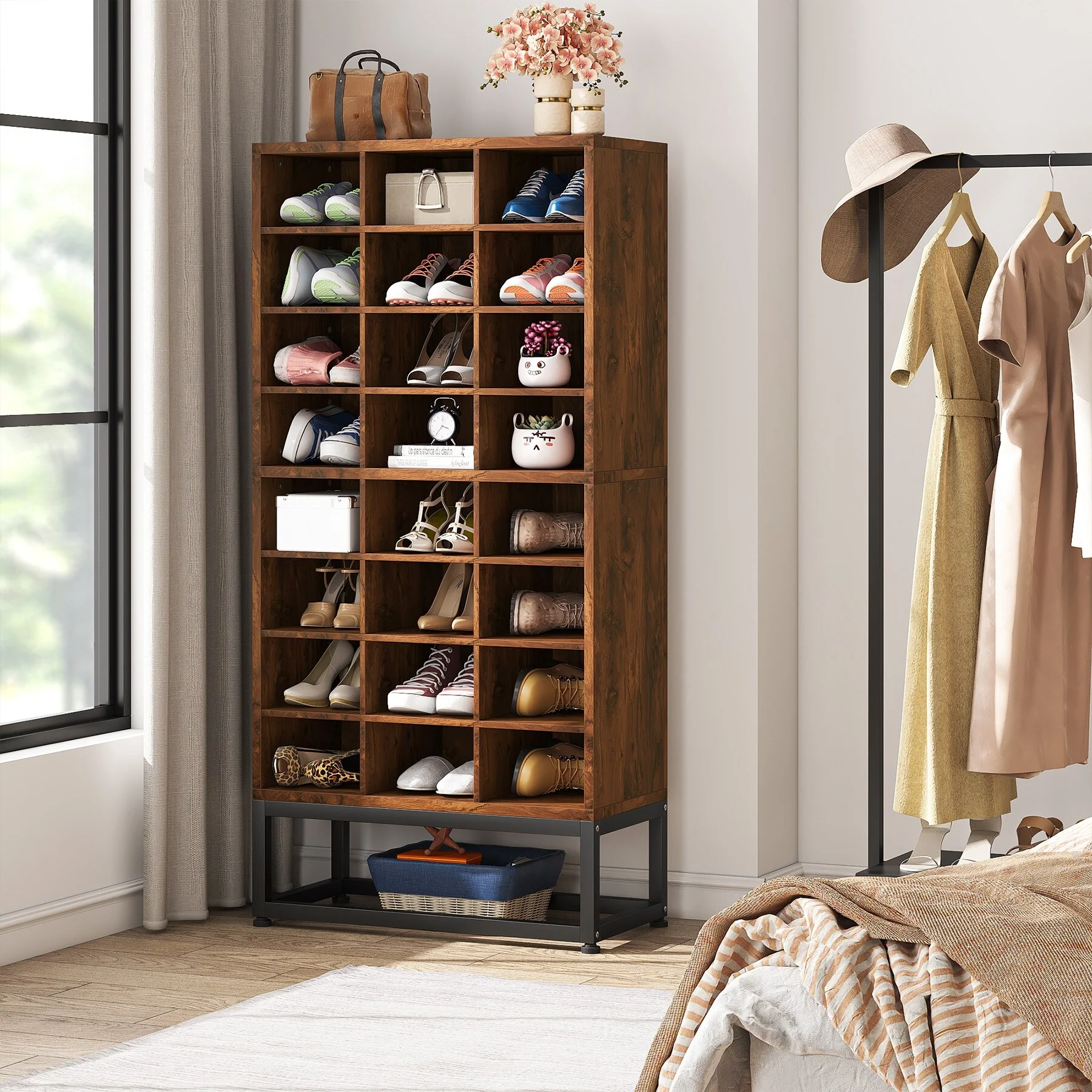 8-tier Shoe Storage Cabinet Organizer Rack with 24 Cubbies