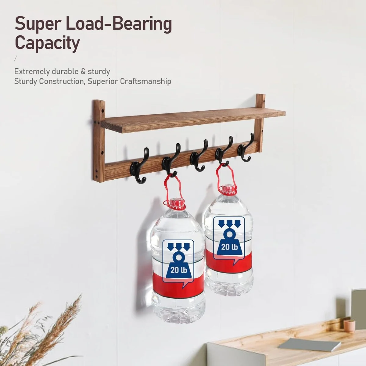 29'' Coat Rack Wall Mount with Shelf, Wood Wall Hooks with Storage