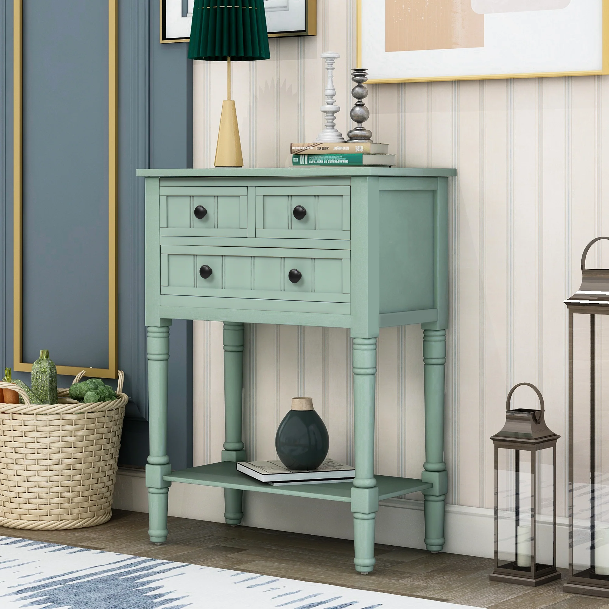 Kylie Console Table with 3 Storage Drawers and Bottom Shelf
