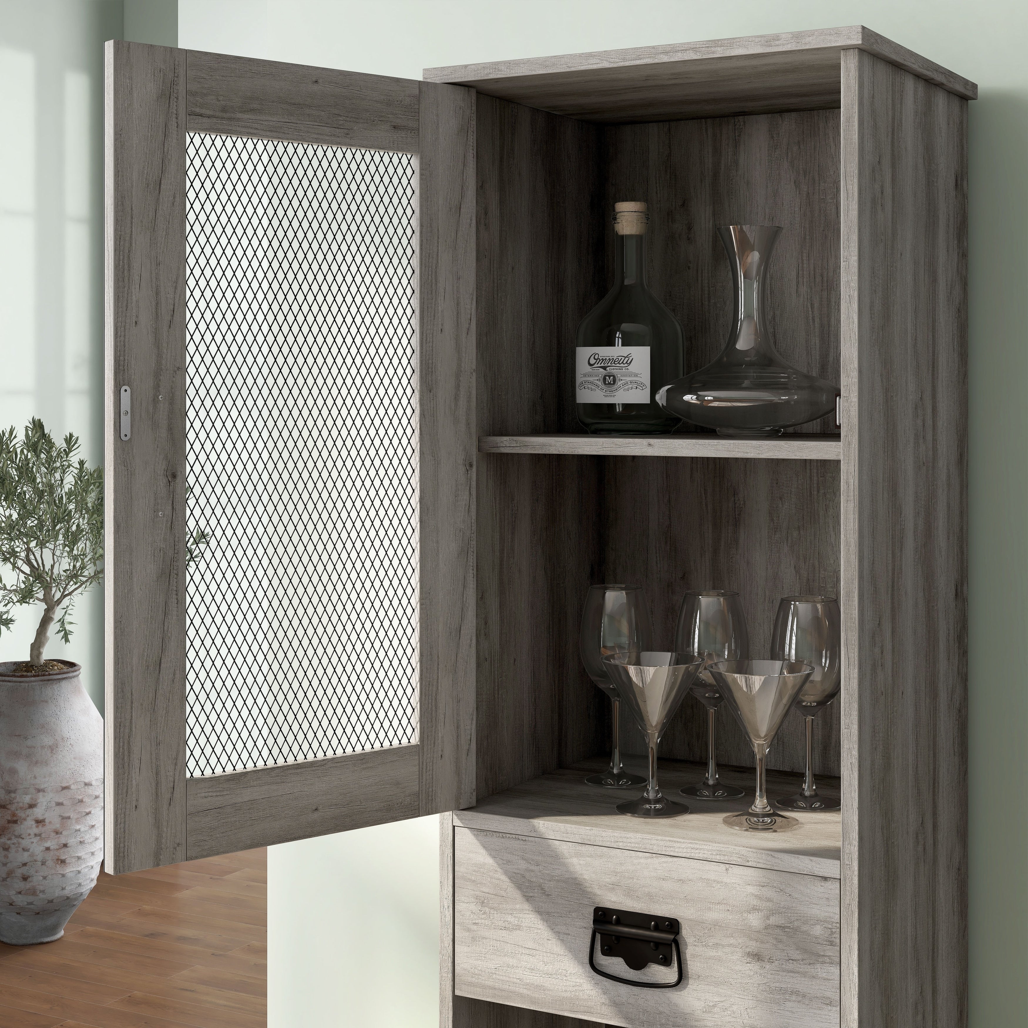 DH BASIC Industrial 3-shelf Tower Cabinet with Wine Bottle Storage by Denhour