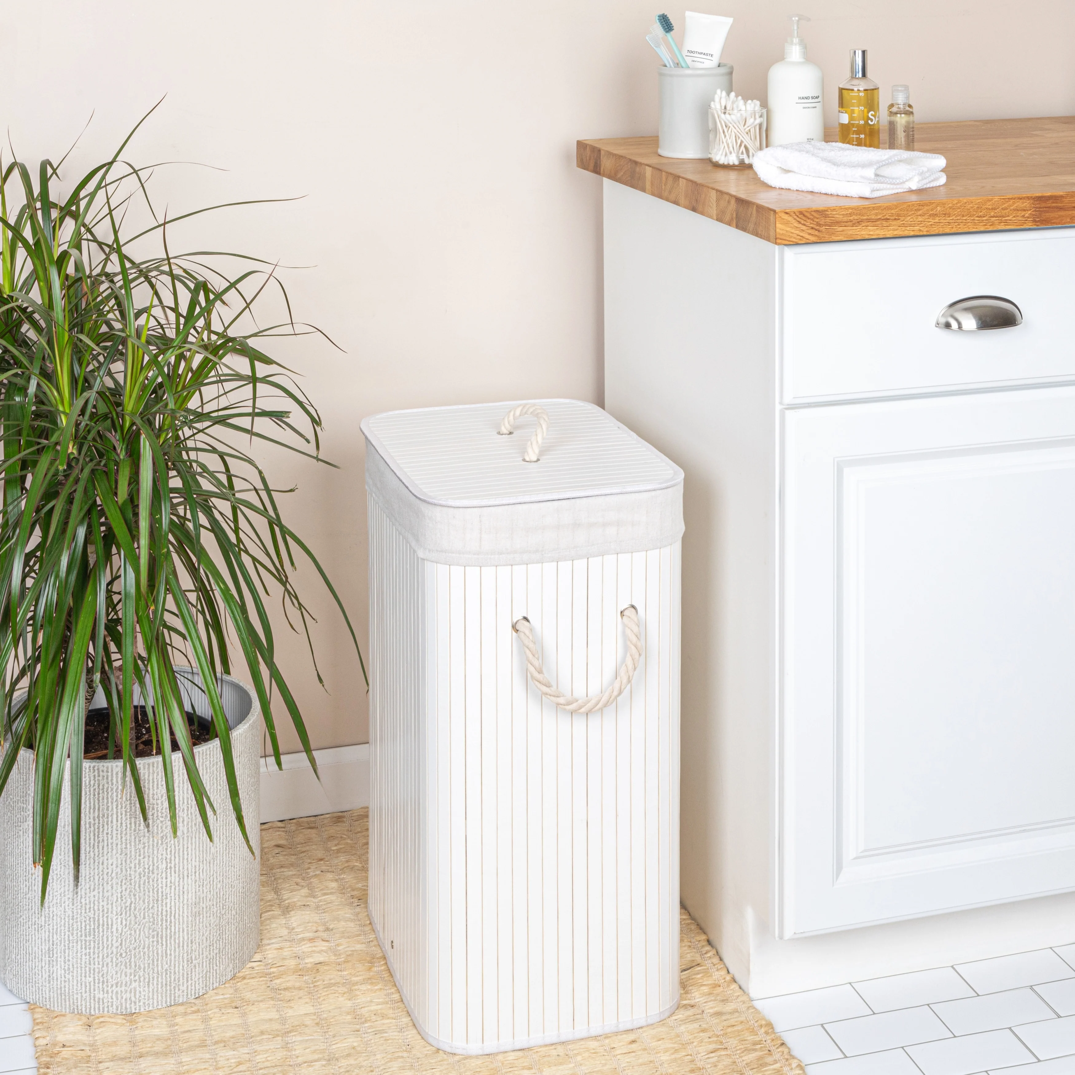 Household Essentials Bamboo Laundry Hamper with Handles and Removable Laundry Bag