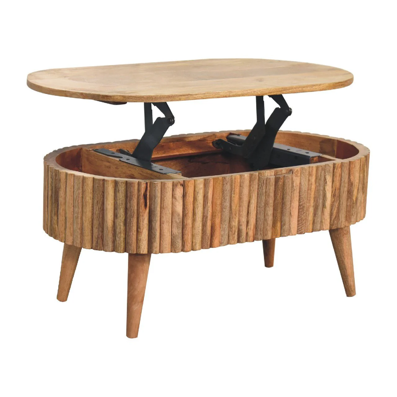 Oval Coffee Table with Lift Top and Wood Frame