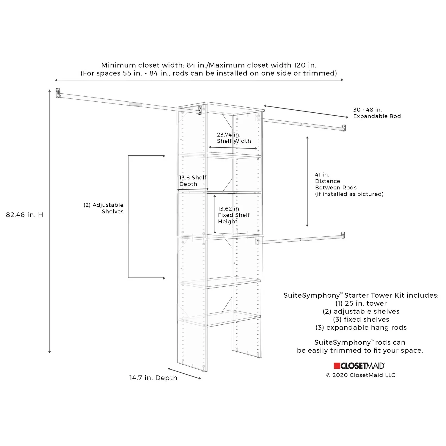 ClosetMaid SuiteSymphony 25-inch Wide Starter Tower Closet Organizer