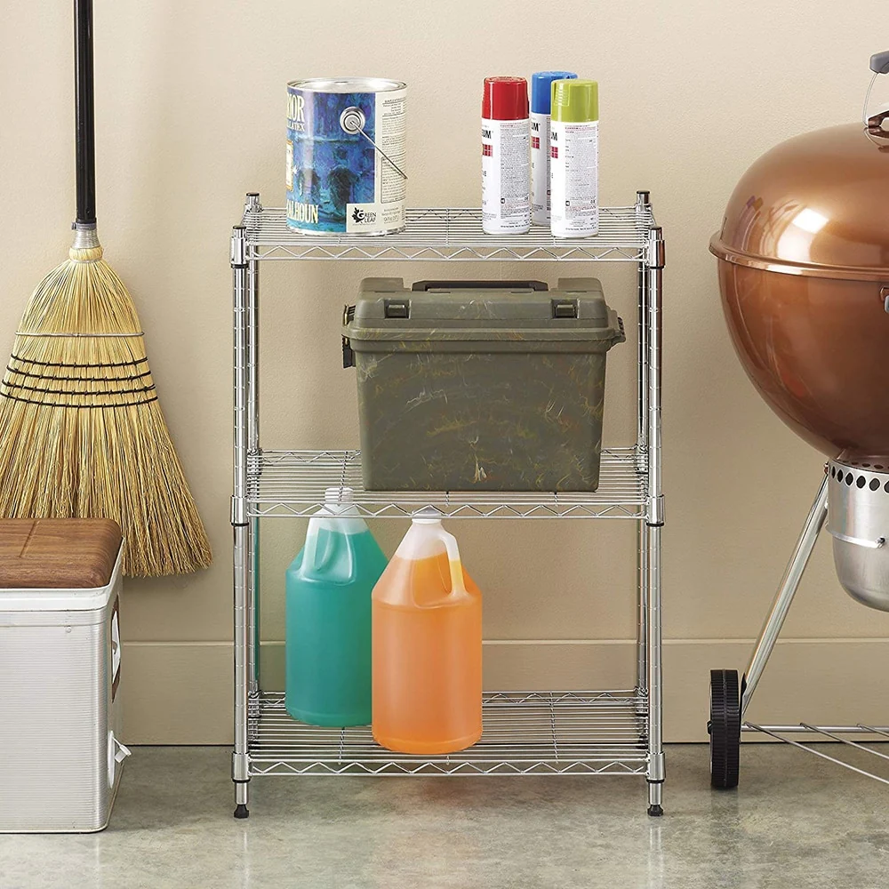 Concise Carbon Steel/ PP 3-Shelf Home Kitchen Shelving Unit