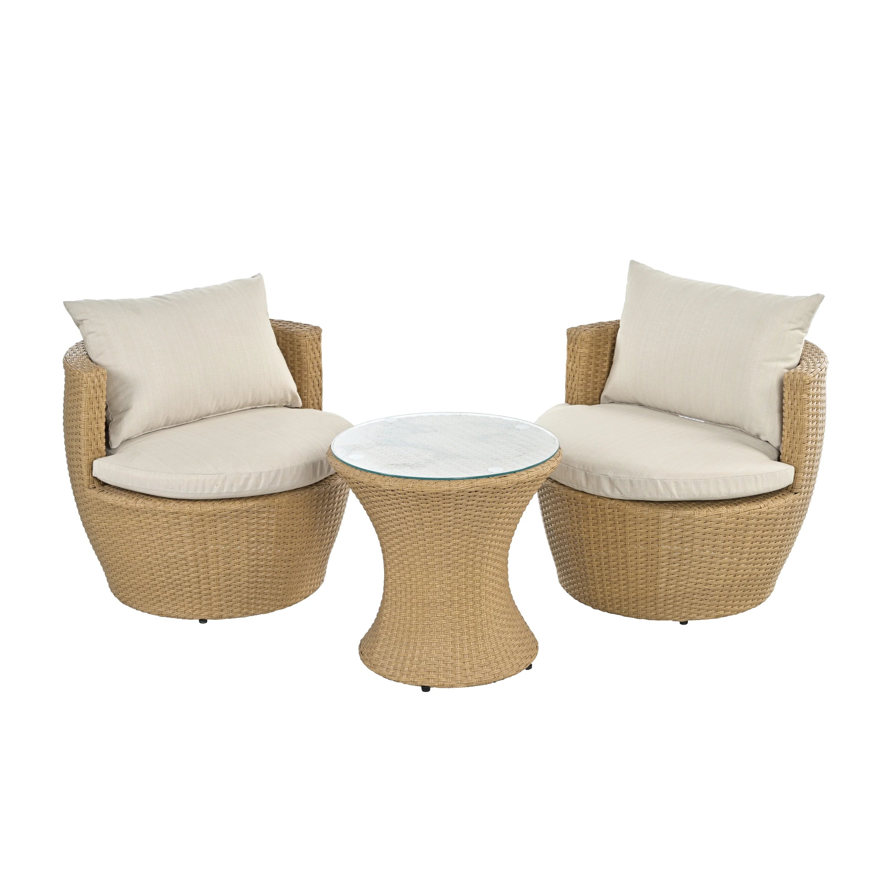 3-Piece Outdoor Chat Set with Curved Back Club Chair and Round End Table