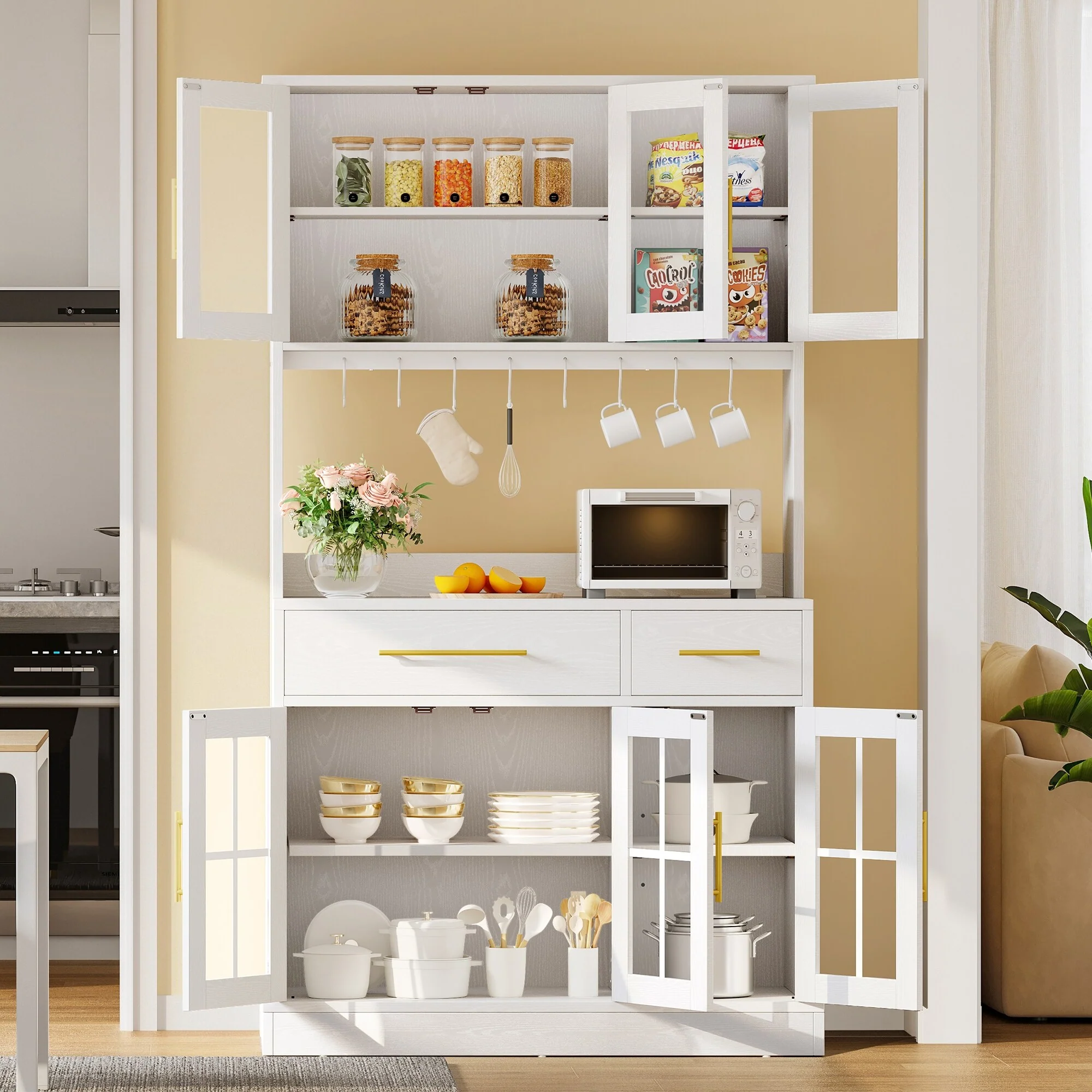 Moasis 71'' Kitchen Pantry Storage Cabinet Microwave Stand Hutch Cabinet with Power Outlet