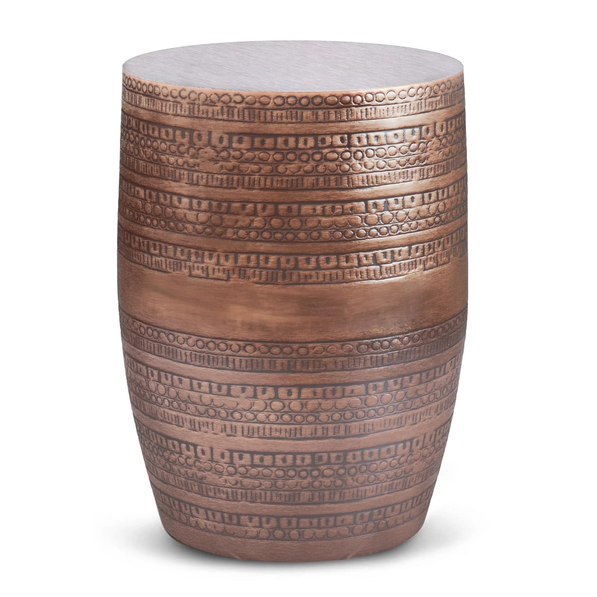 Heights Solid Metal Drum-Shaped Accent Table with Distinctive Texture
