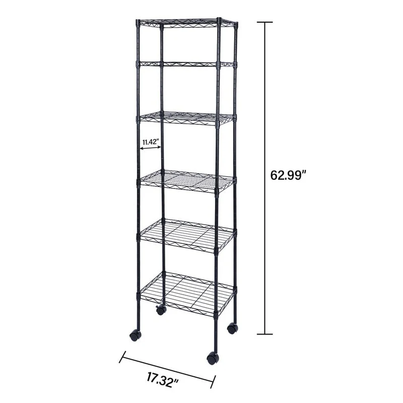 6-Tier Steel Wire Shelving with Wheels Adjustable Storage Units