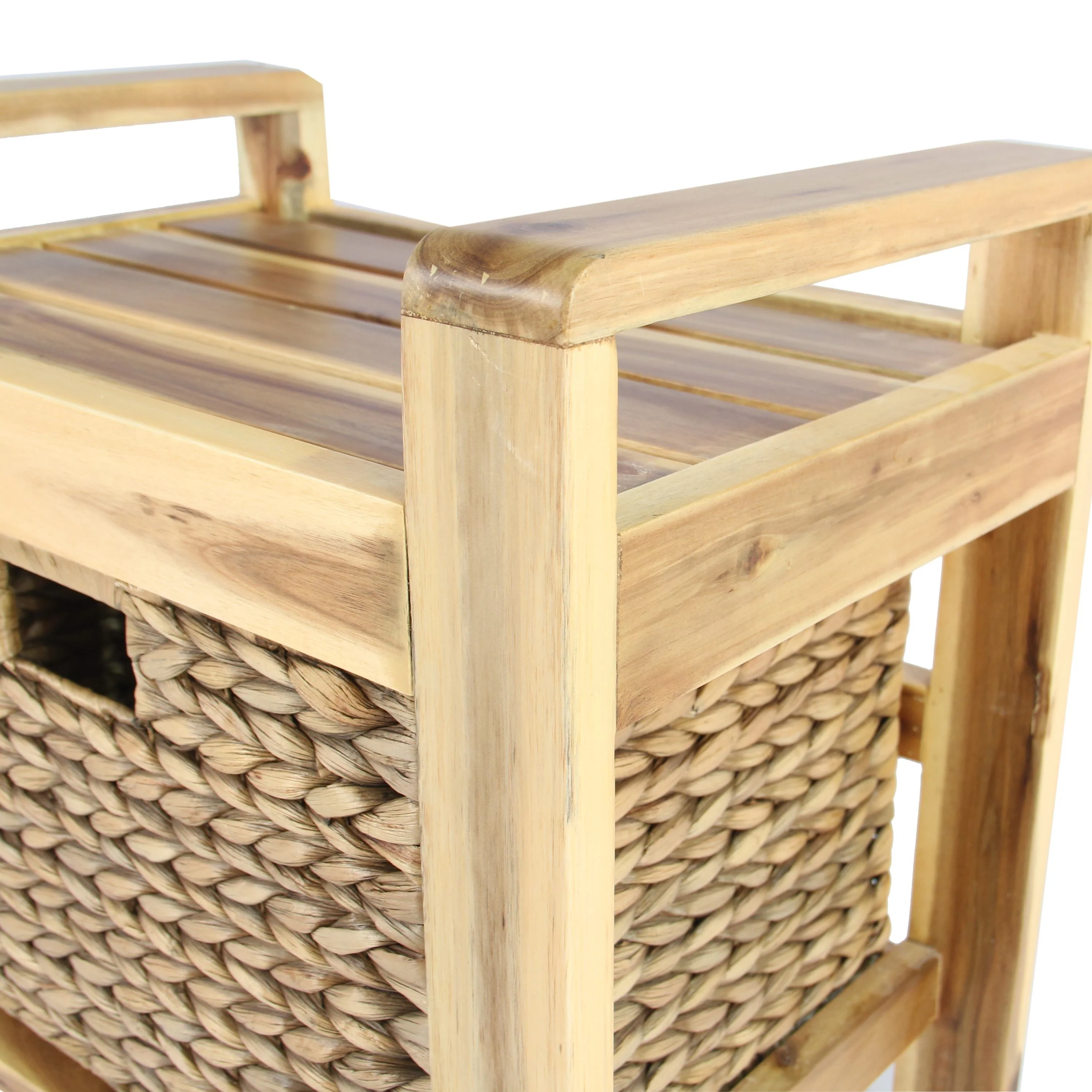 M4H Brae Solid Wood Natural Water Hyacinth Basket Storage Ottoman