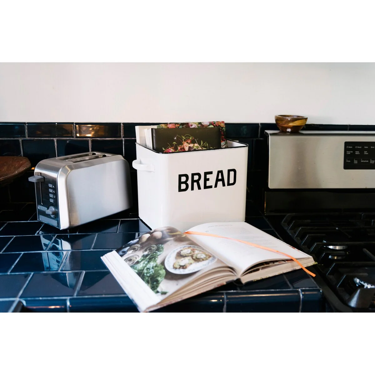 Enameled Metal Bread Box with