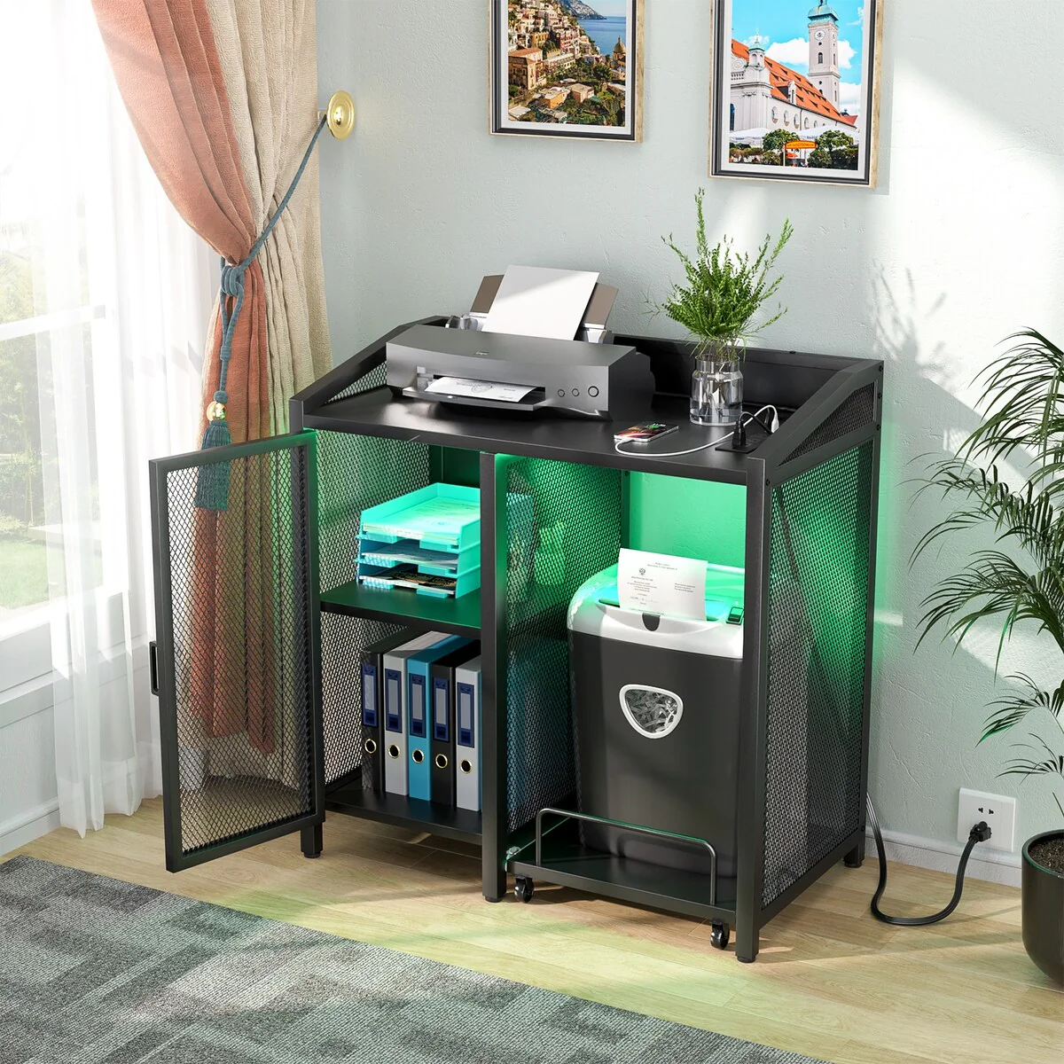 File Cabinet with Charge Station, Storage Cabinet with Paper Shredder Stand On Wheel