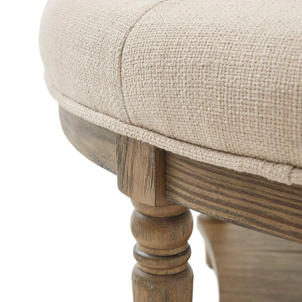 Button Tufted Round Ottoman with Turned Legs