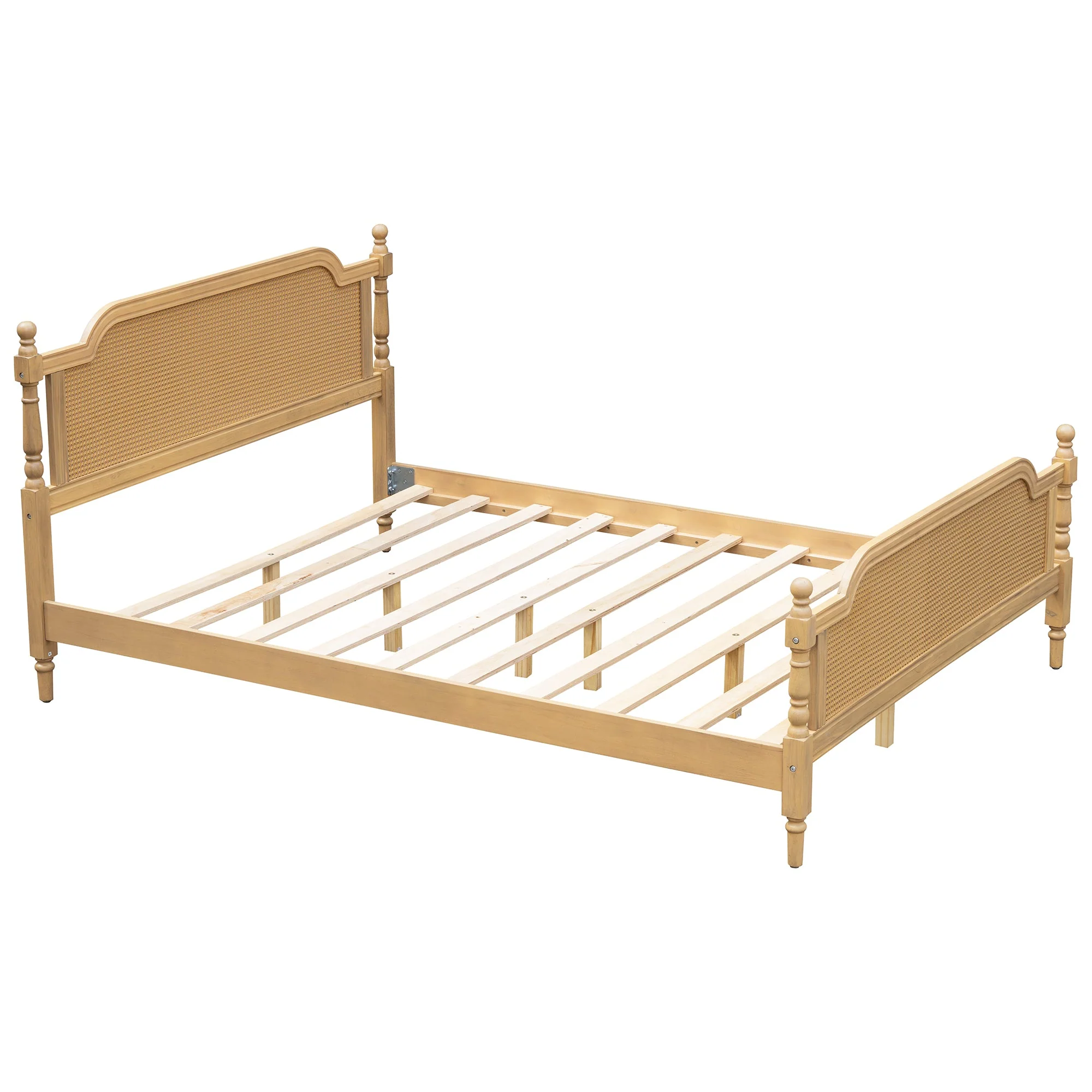 Excelsis Rattan Bed Frame with Fluted Legs, Antique Walnut