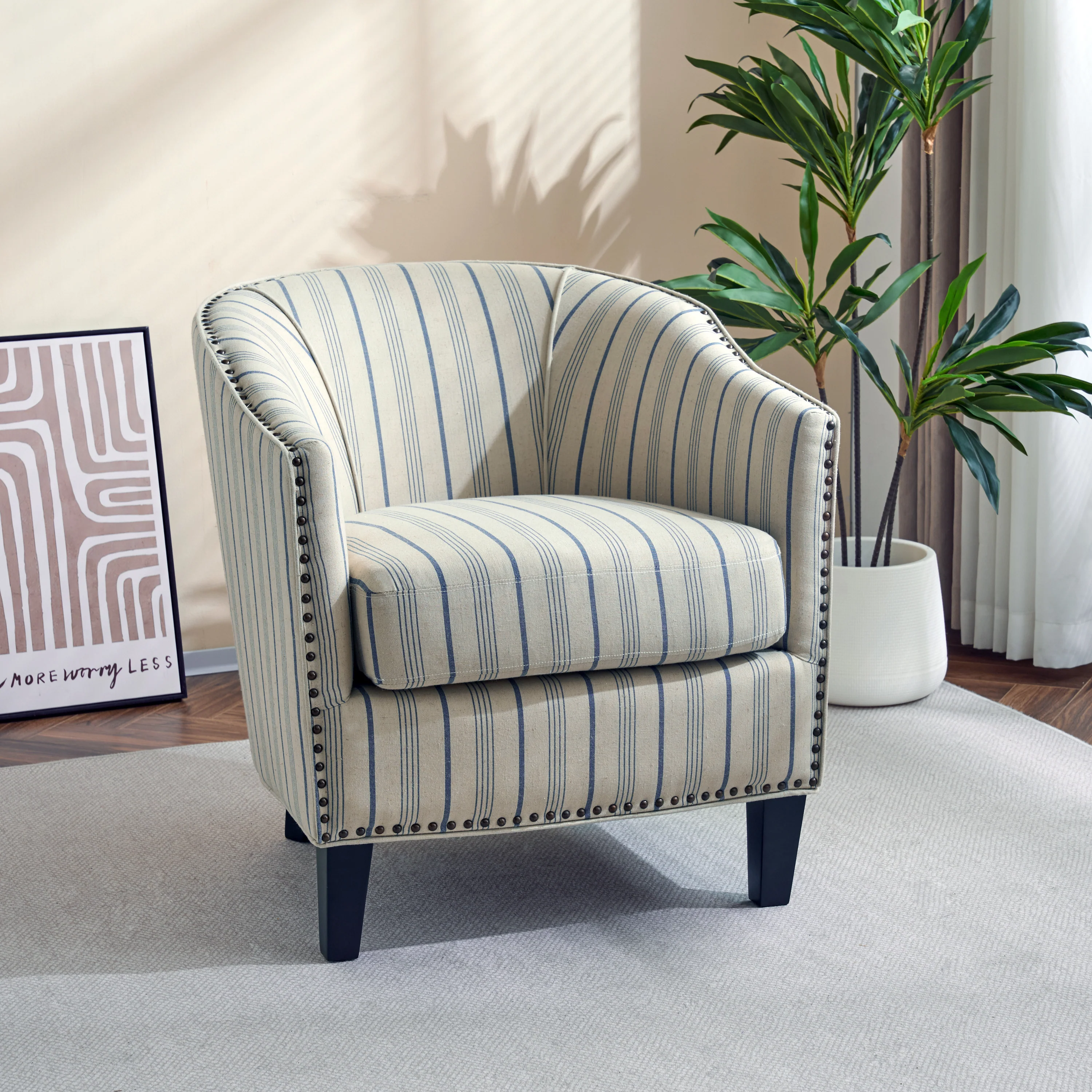 Upholstered Stripe Barrel Chair