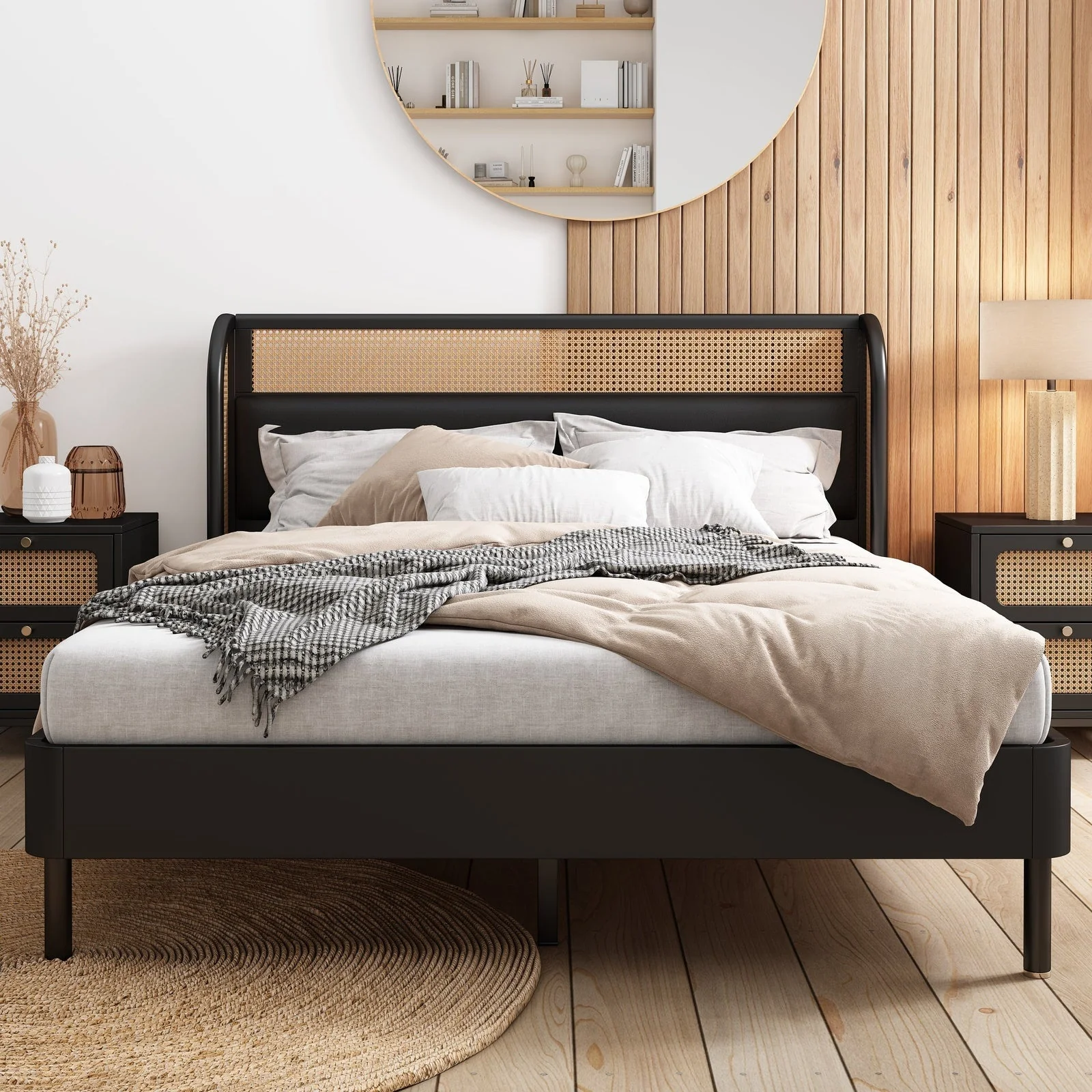 Logan Platform Cannage Rattan Queen Bed