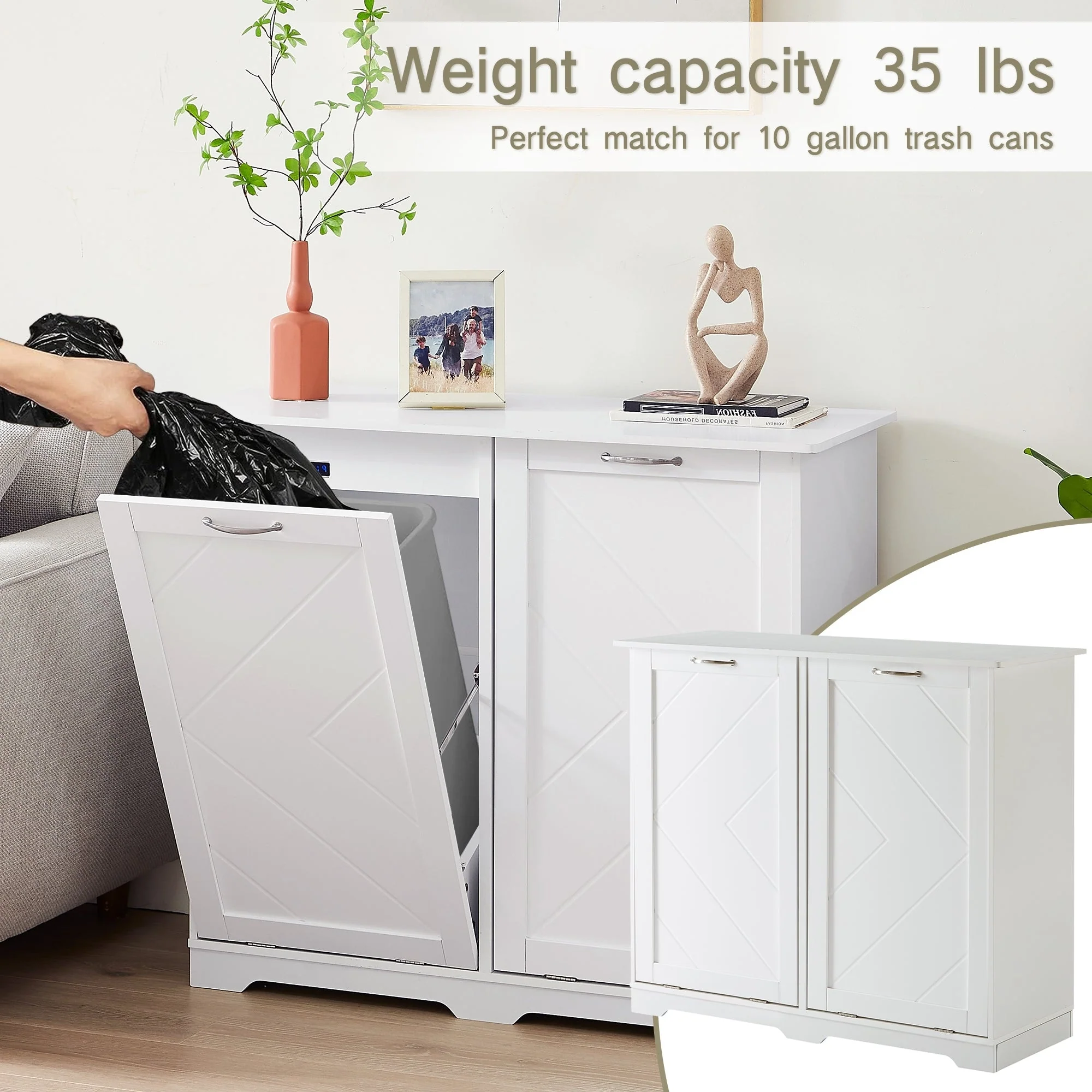 Double Tilt Out Trash Cabinet Free Standing 10 Gallon Recycling Trash Can Cabinet with negative ion and deodorizing function