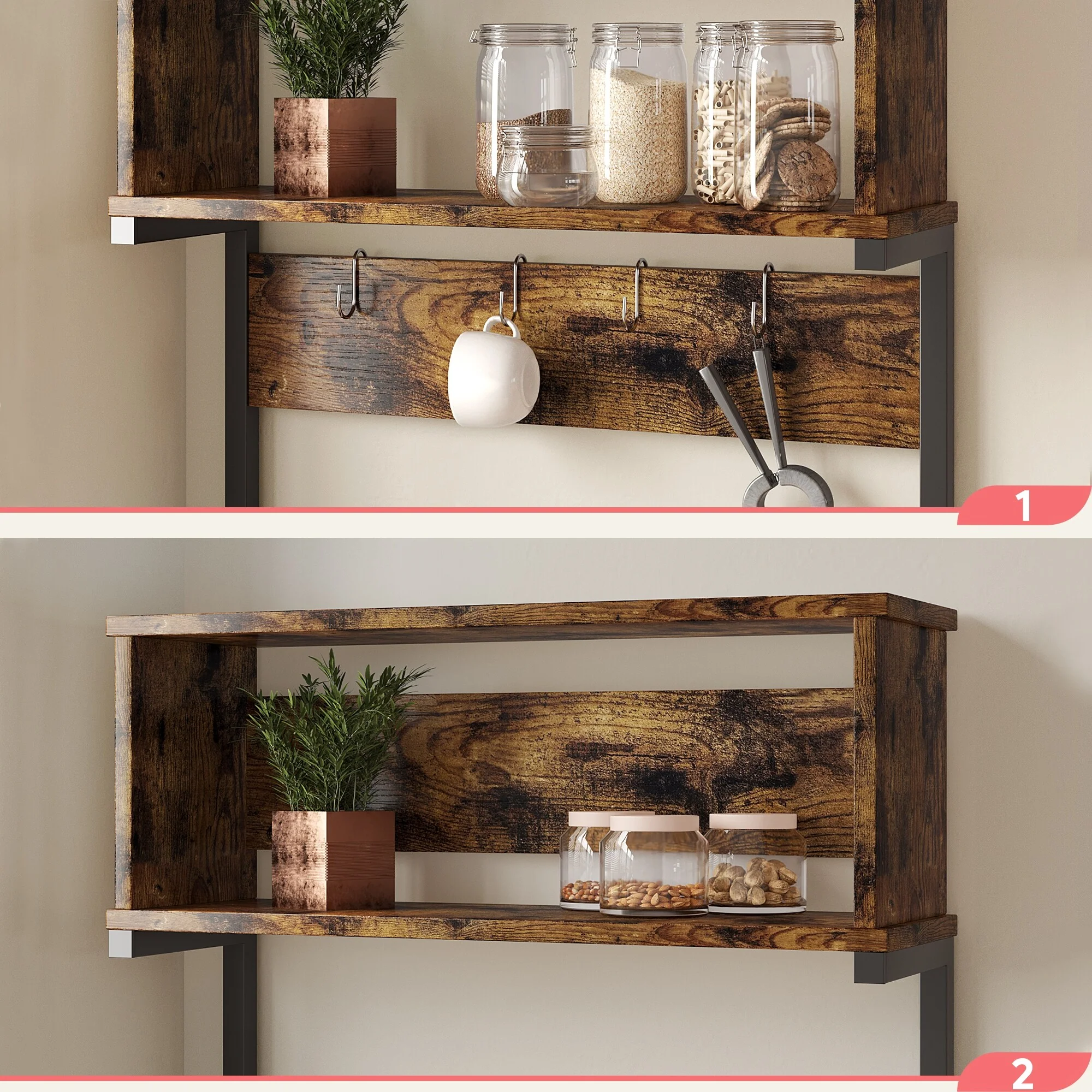 60 Inch Kitchen Baker's Rack with Hutch 8 Side Hooks