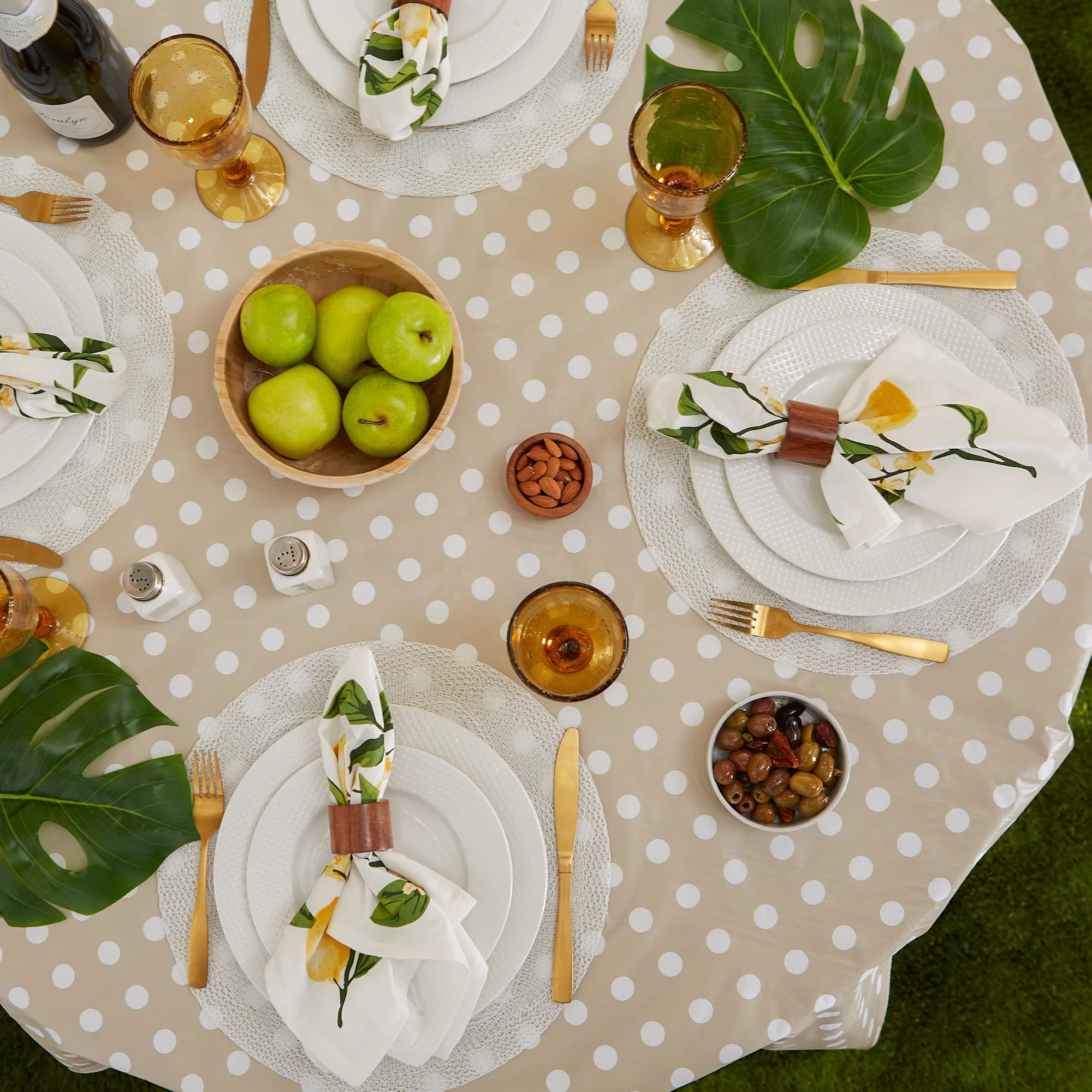 Natural Polka Dot Tablecloth