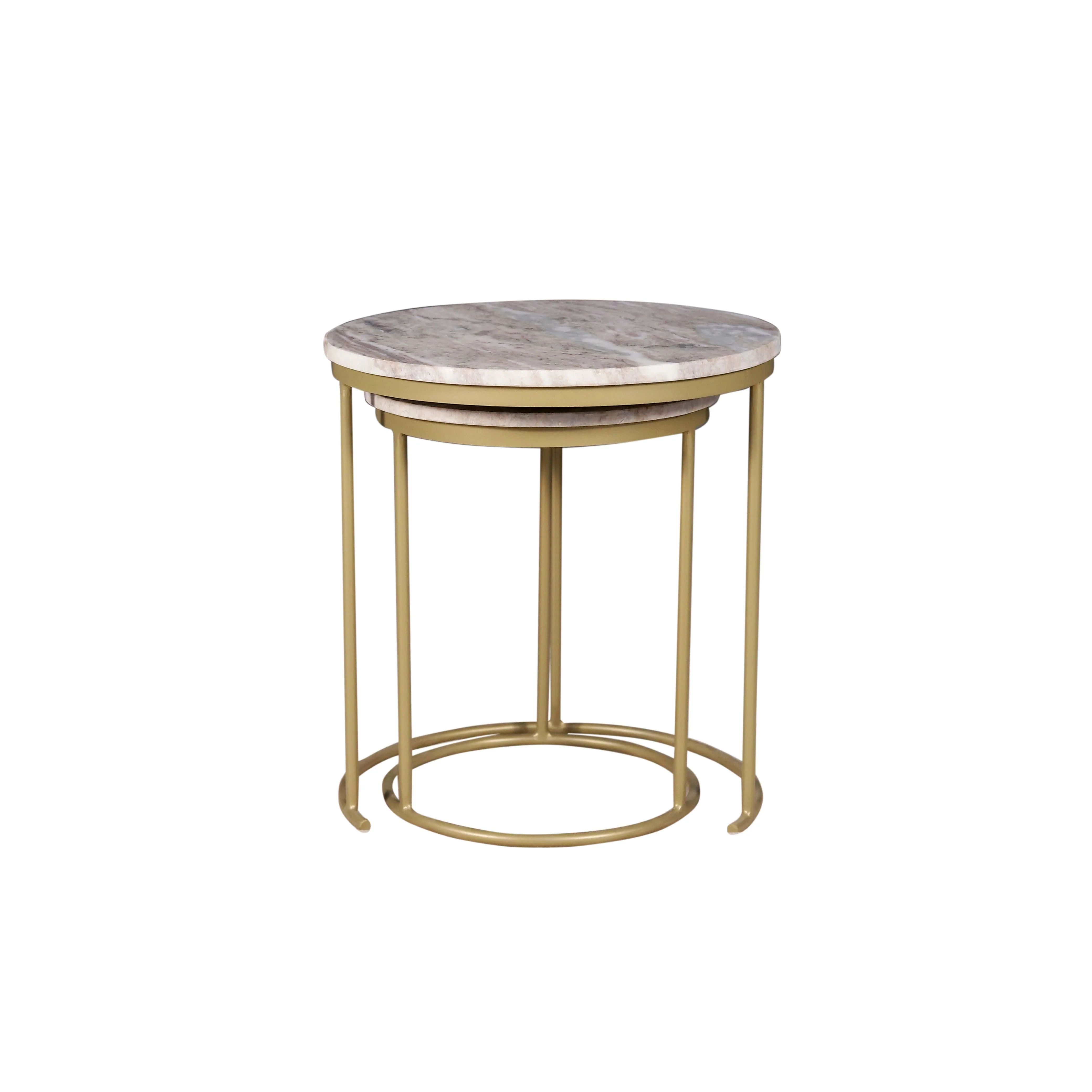 Marble Nesting Coffee Table With Gold Metal Frame, Set of 2