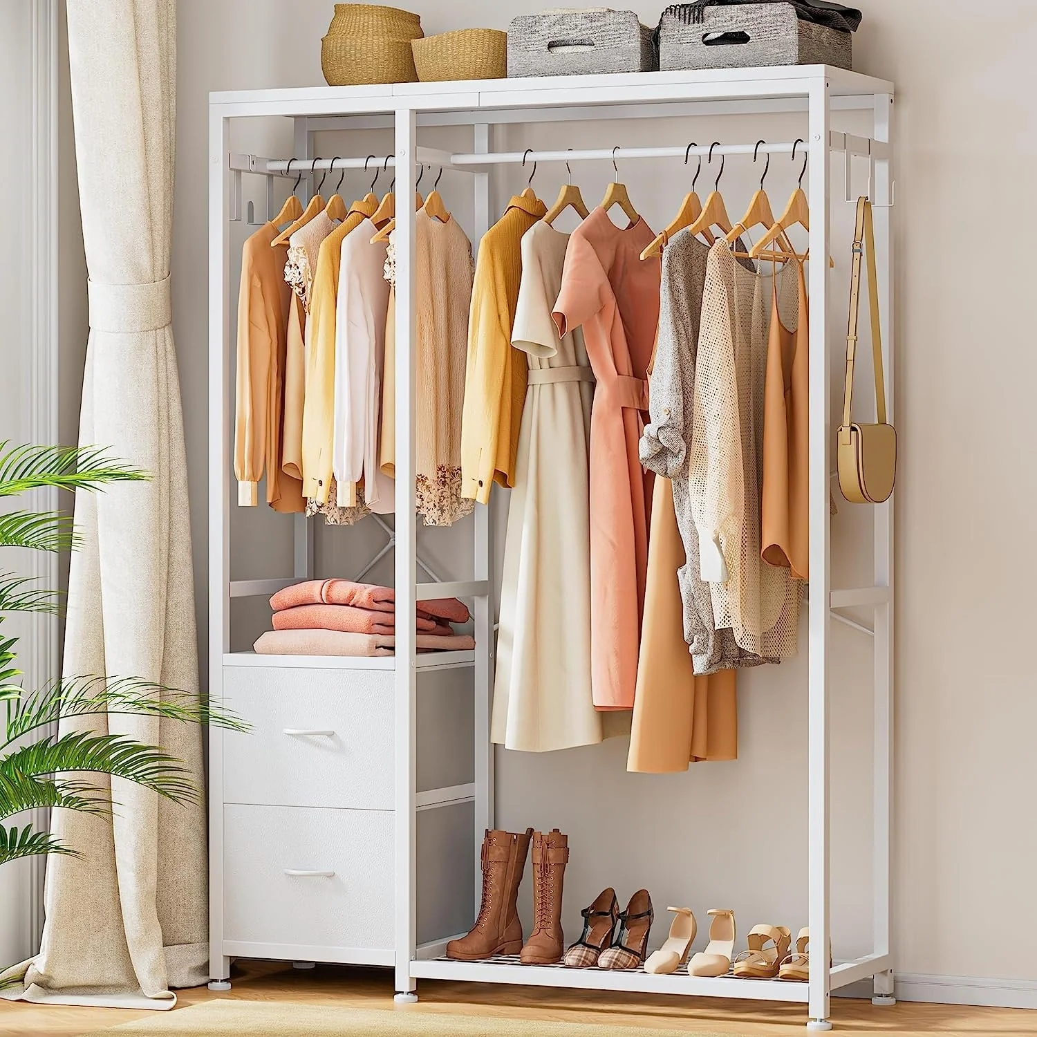 Clothes Rack, Closet Organizer with Storage Shelves, Hanging Bar, Drawers - 47.24