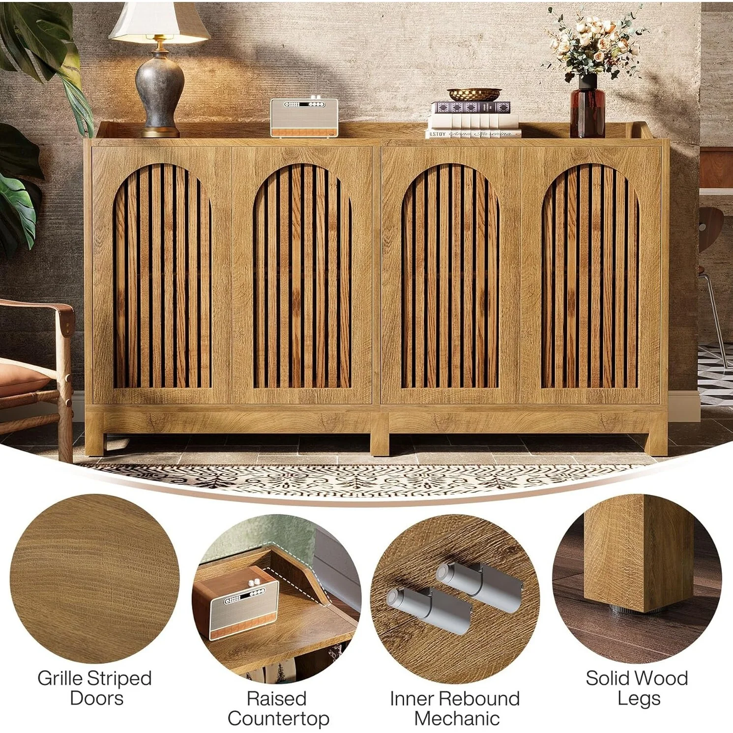 57” Farmhouse Sideboard Buffet Cabinet with Doors and Adjustable Shelf