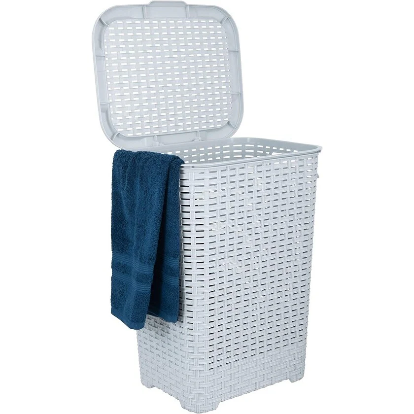 Superio Plastic Wicker Laundry Hamper with Lid Large Capacity - Capacity: 60l